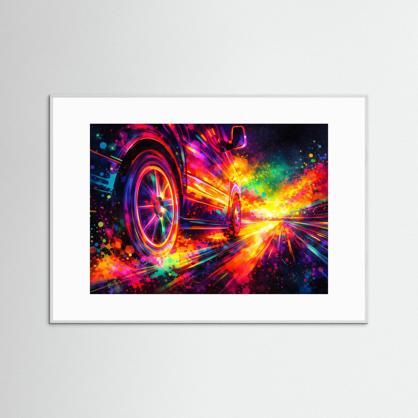 Dynamischer Offroad Van in Neon Farben | Neon Pop Art & Buntes Auto Wandbild Querformat