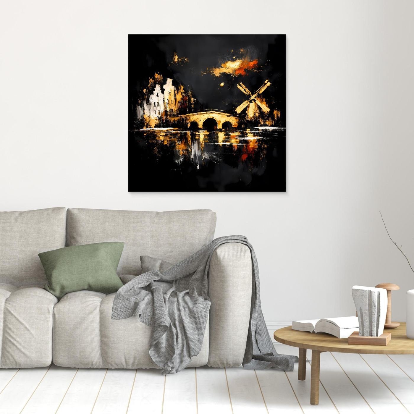 Leinwand Goldene Windmühle in Amsterdam | Abstraktes Holland Wandbild Modern