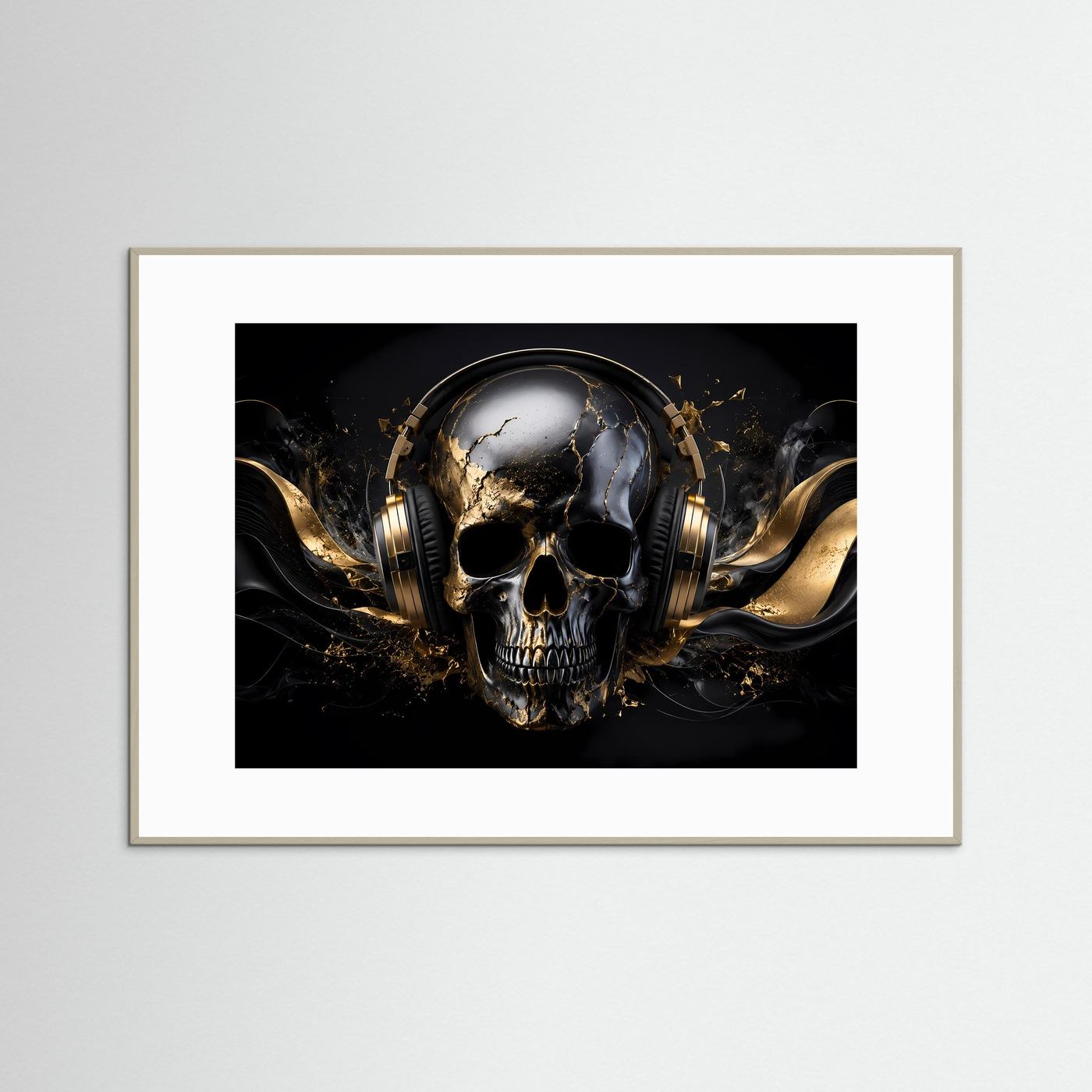 Beat & Bone | Edler DJ Totenkopf mit Kopfhörern & Gold-Akzenten Poster