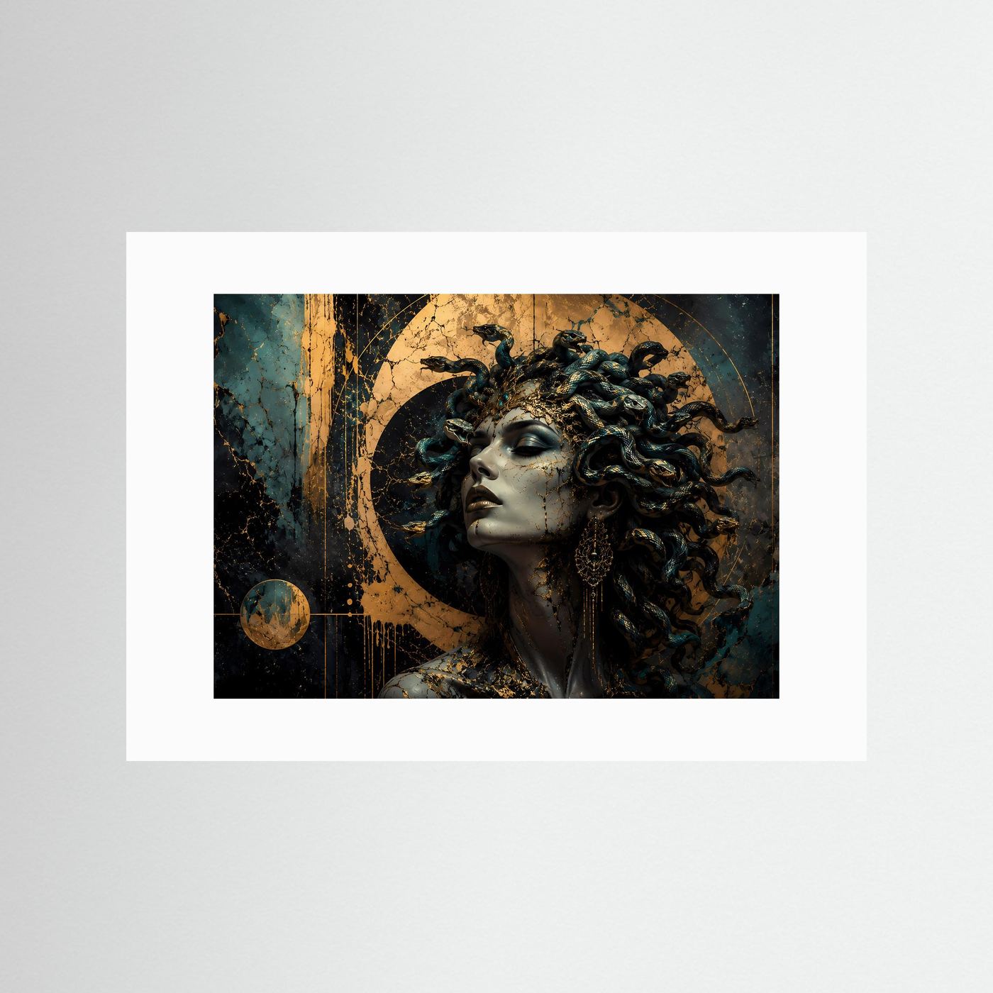 Medusa Poster Schwarz Gold | Mythologische Wandkunst | Elegantes Gorgonen Porträt | Dunkle Fantasy Kunst | Luxuriöse Leinwand