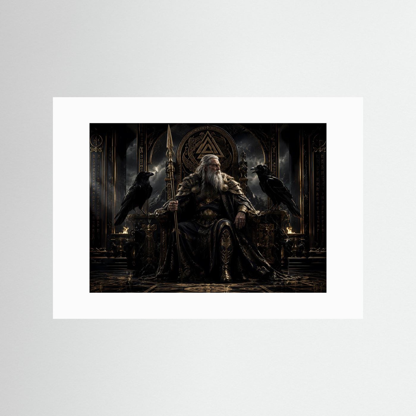Majestätischer Odin auf dem Thron | Nordische Götter & Wikinger Poster Querformat