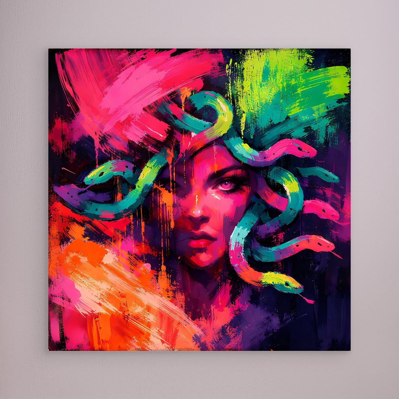 Leinwandbild Abstrakte Medusa im Neon-Stil | Moderner Mythos