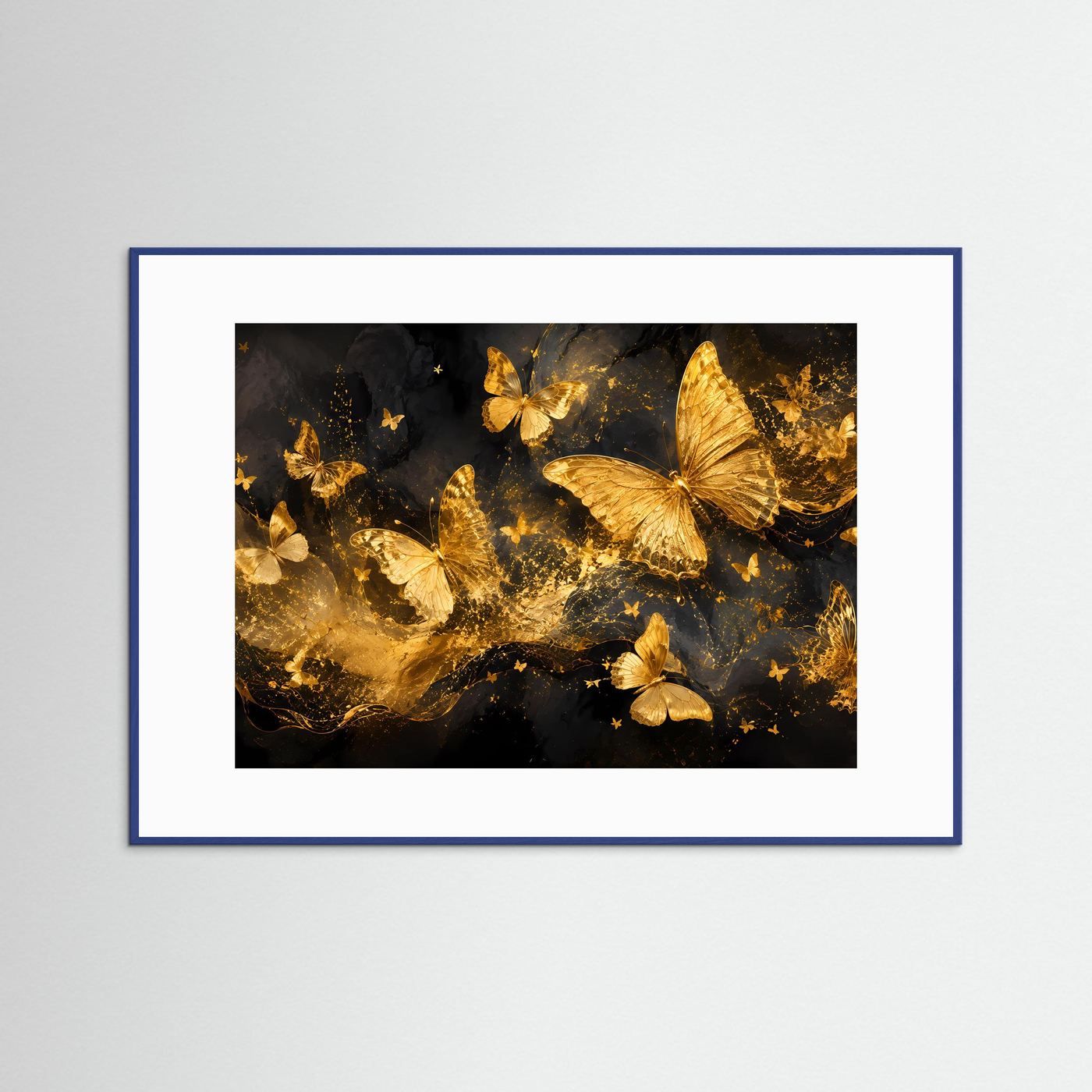 Goldene Schmetterlinge Poster | Luxuriöse Schwarz Gold Wandkunst | Elegantes Abstraktes Schmetterlingsbild | Modernes Wandbild | Premium Wall Art