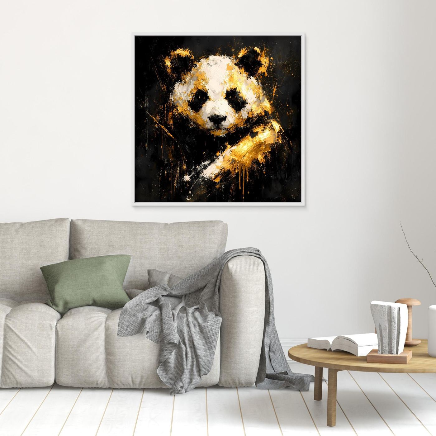 Leinwand Abstrakter Panda in Gold und Weiß | Modernes Tier Wandbild