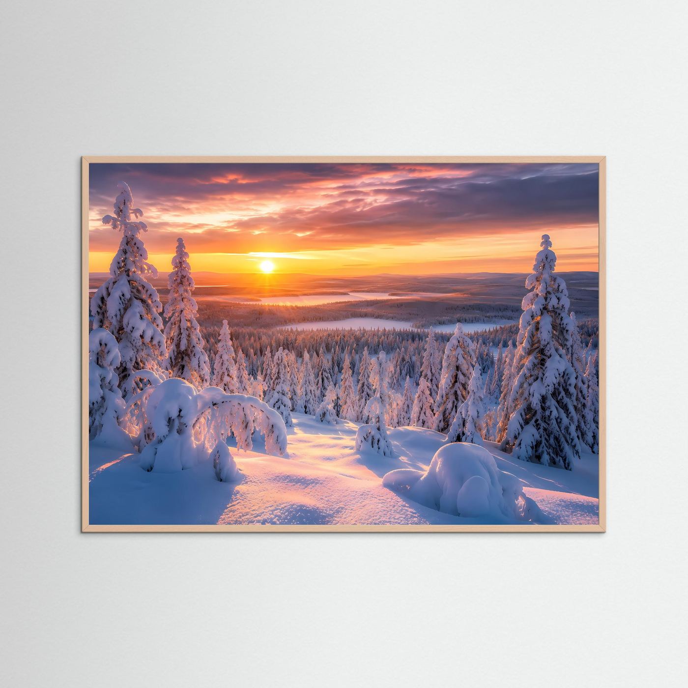 Winterzauber im Sonnenuntergang | Verschneite Winterlandschaft Poster Querformat