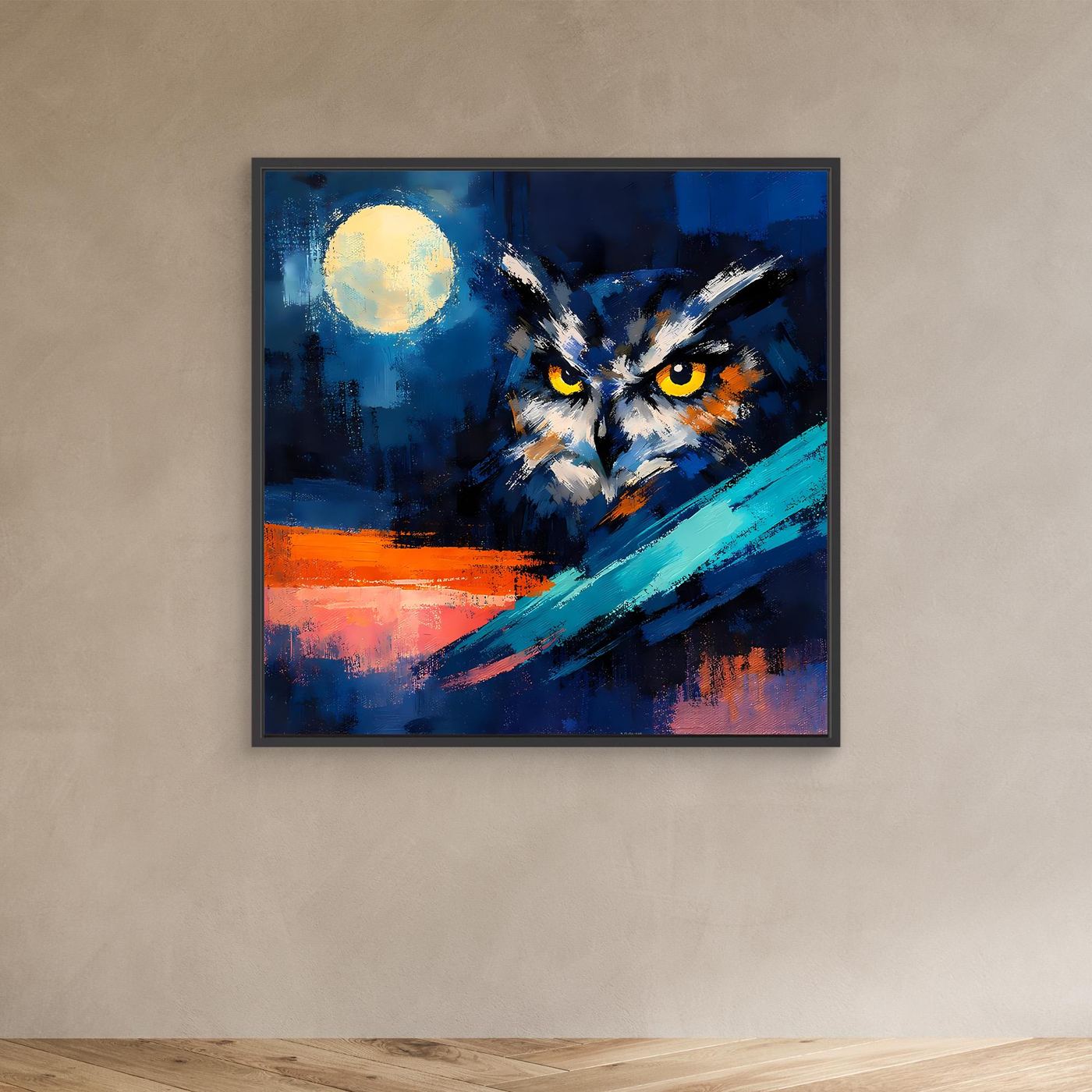 Premium Leinwand Mystische Eule bei Vollmond | Abstraktes Kunst Poster Modernes Nacht Wandbild