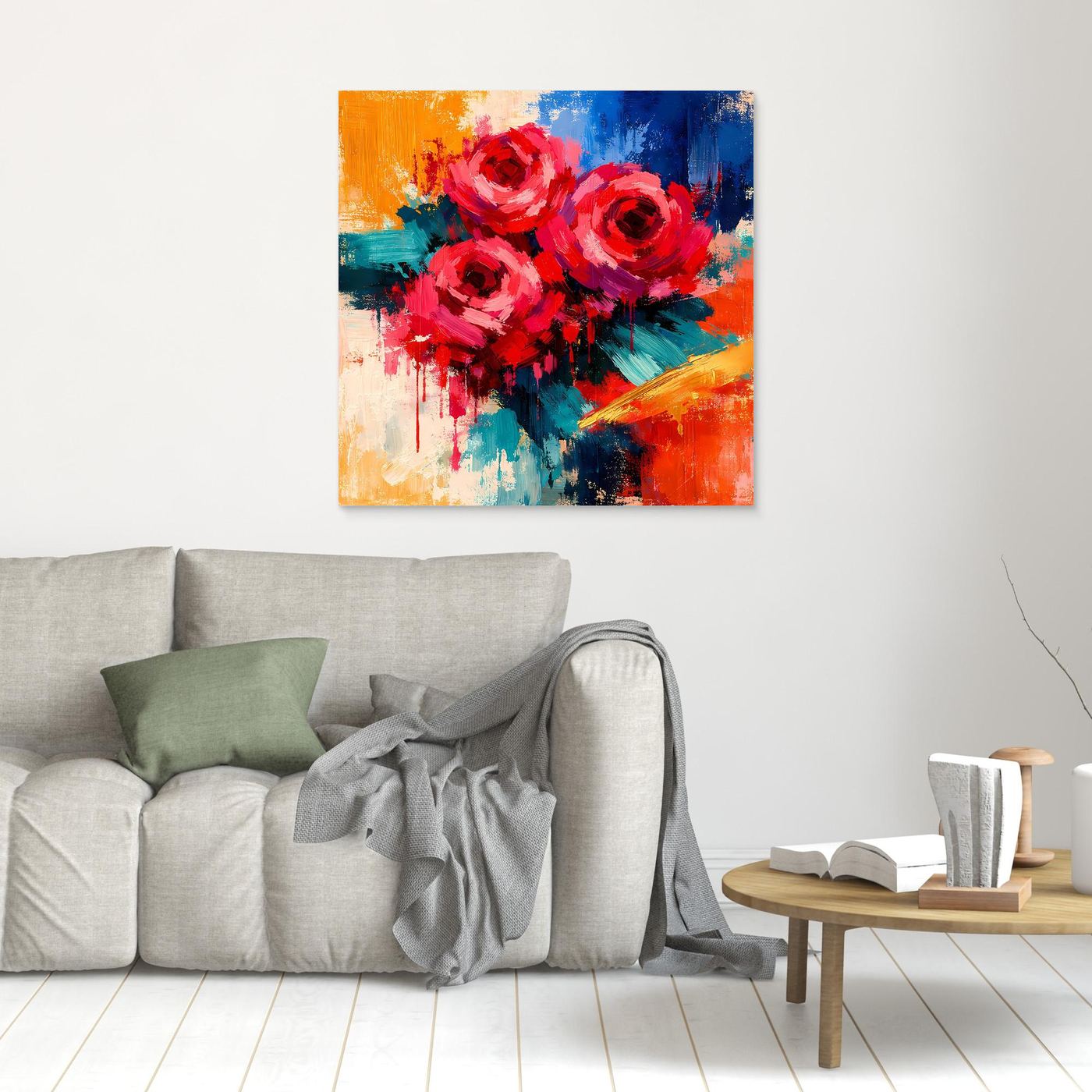 Leinwand-Wandbild mit abstrakten roten Rosen, kleines Motiv, ohne Rahmen