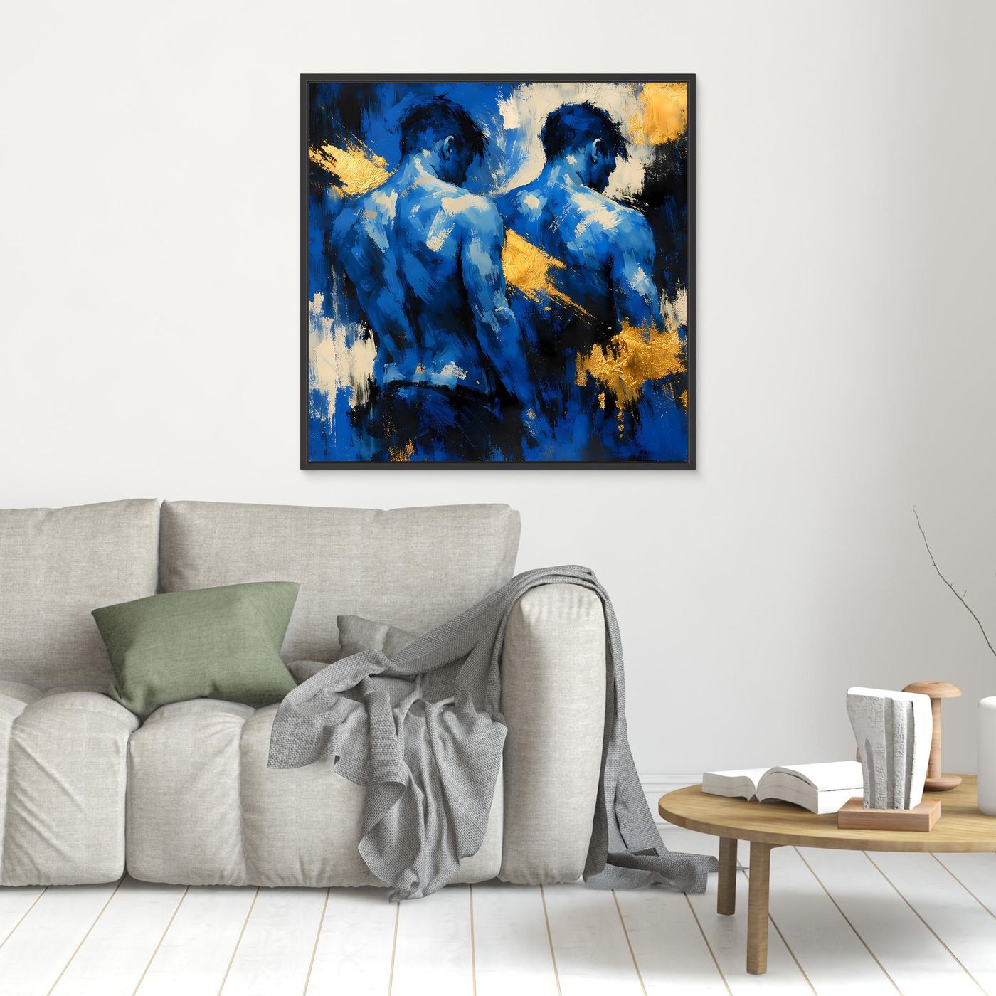 Leinwand Zwei Brüder in Blau | Abstraktes Männlicher Rücken Wandbild Gold