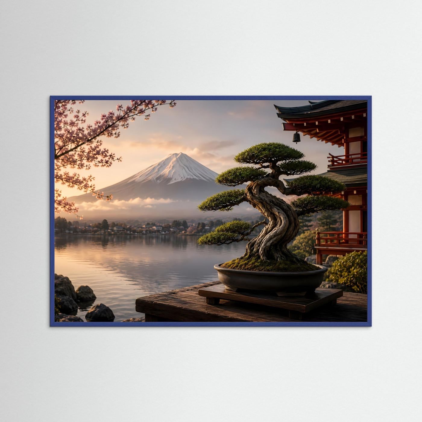 Japanischer Bonsai mit Fuji | Harmonische Zen Wandkunst