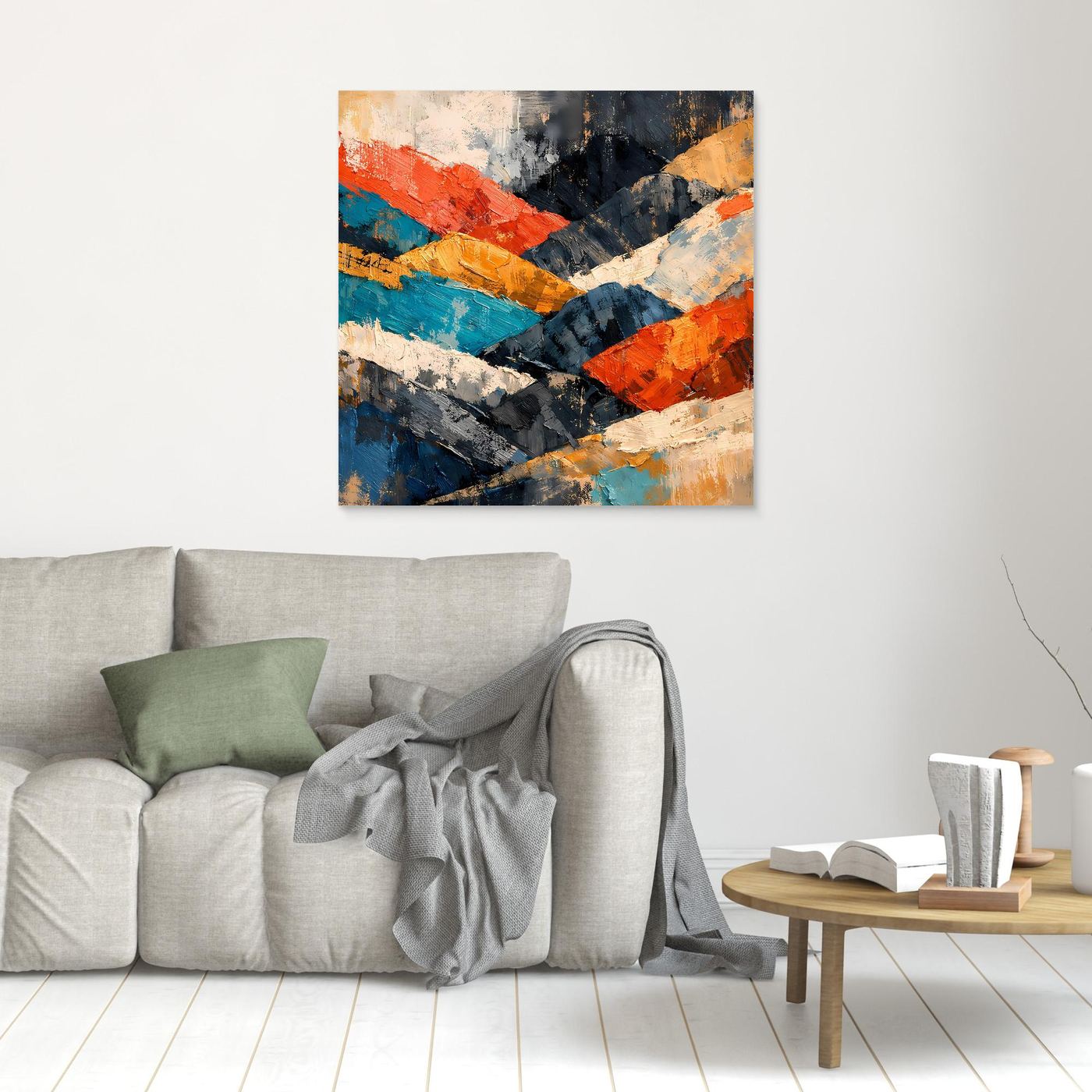 Abstraktes Leinwand-Wandbild mit bunten Bergstrukturen, rahmenlos
