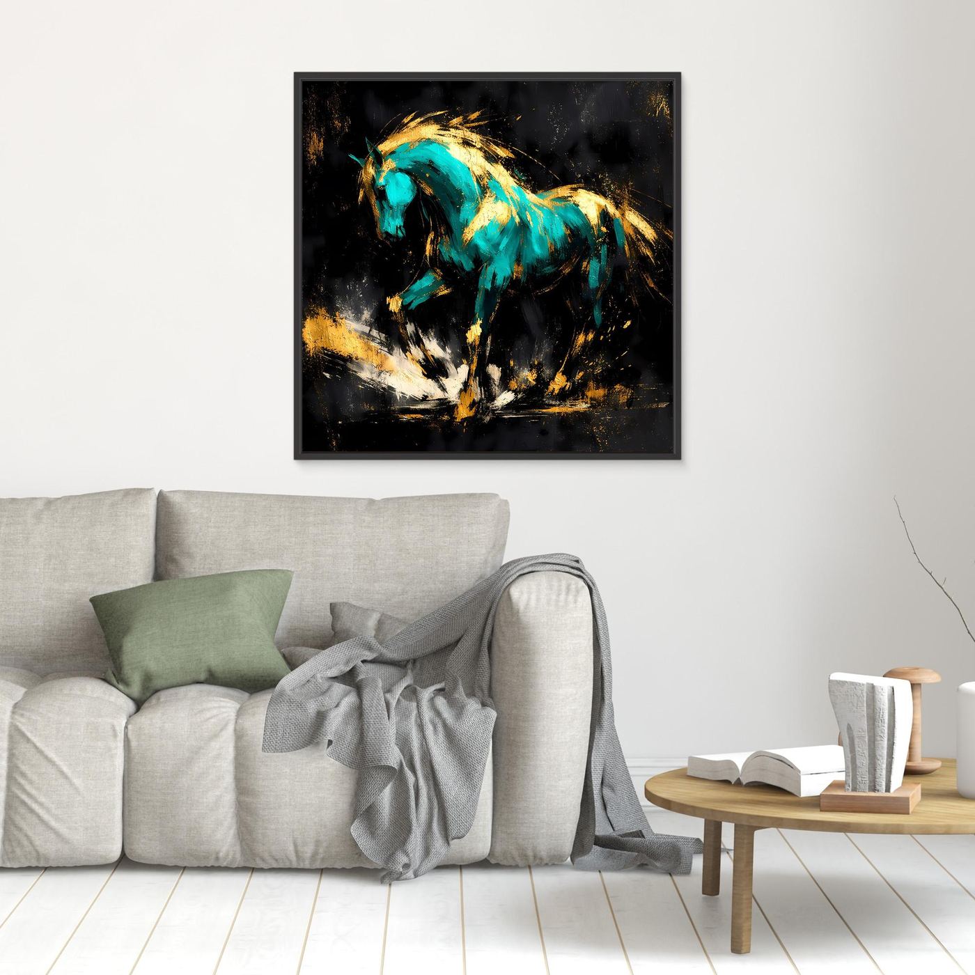 Leinwand Kraftvolles Pferd in Türkis und Gold | Modernes Abstraktes Wildtier Wandbild