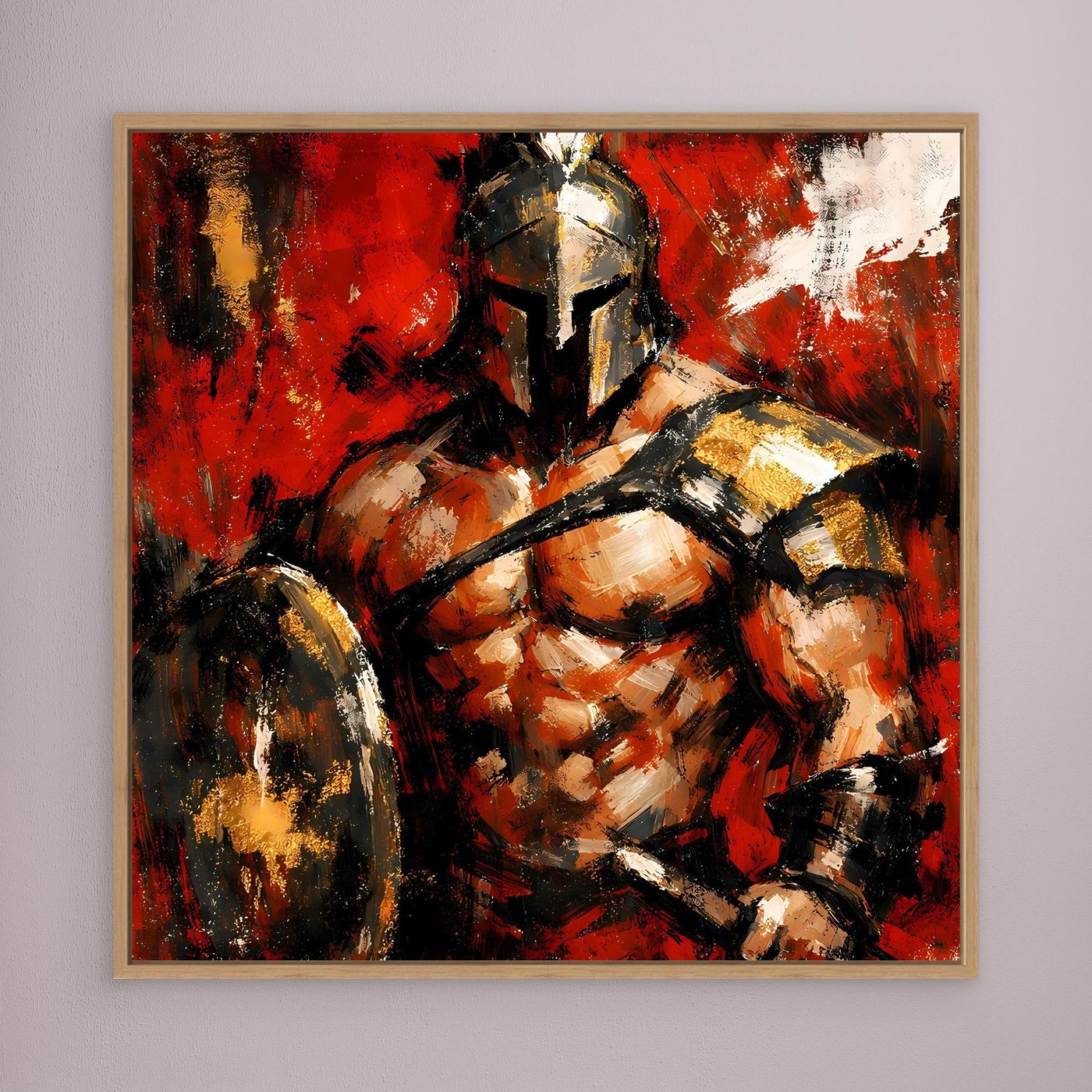Leinwand Legendärer Spartaner in Rot | Abstraktes Krieger Wandbild Gold