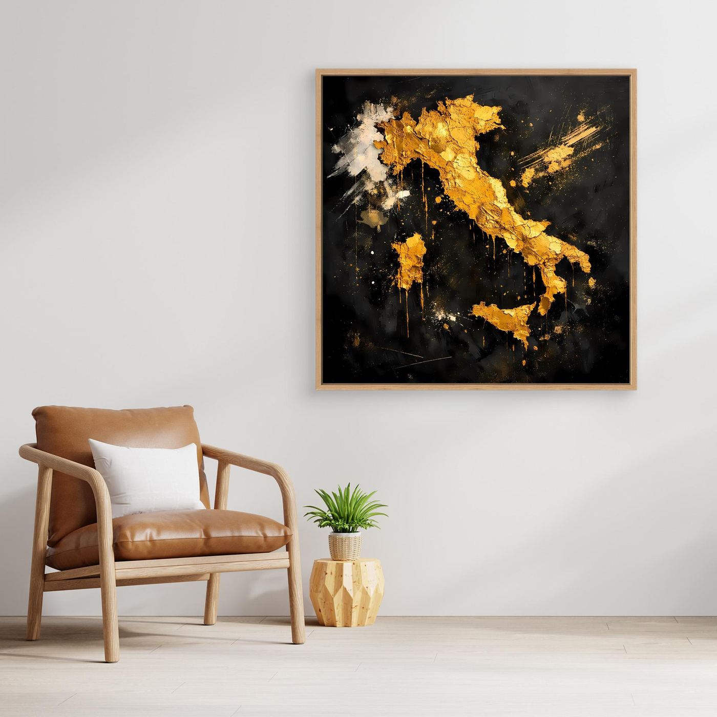Leinwand Elegante Italienkarte in Gold & Schwarz | Modernes Abstraktes Wandbild