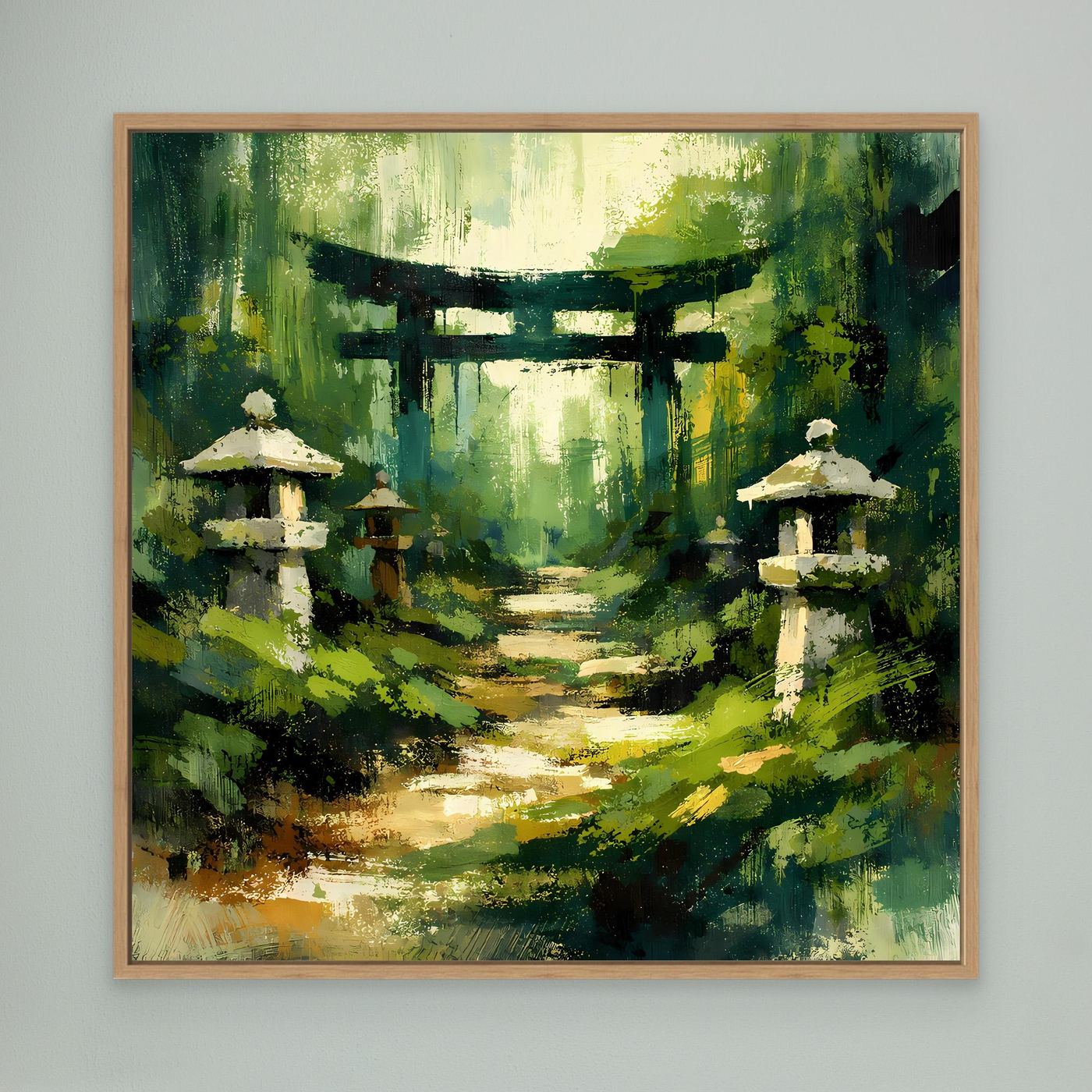 Leinwand Mystischer Torii-Pfad im Wald | Traditionelles Japan-Wandbild auf echter Leinwand