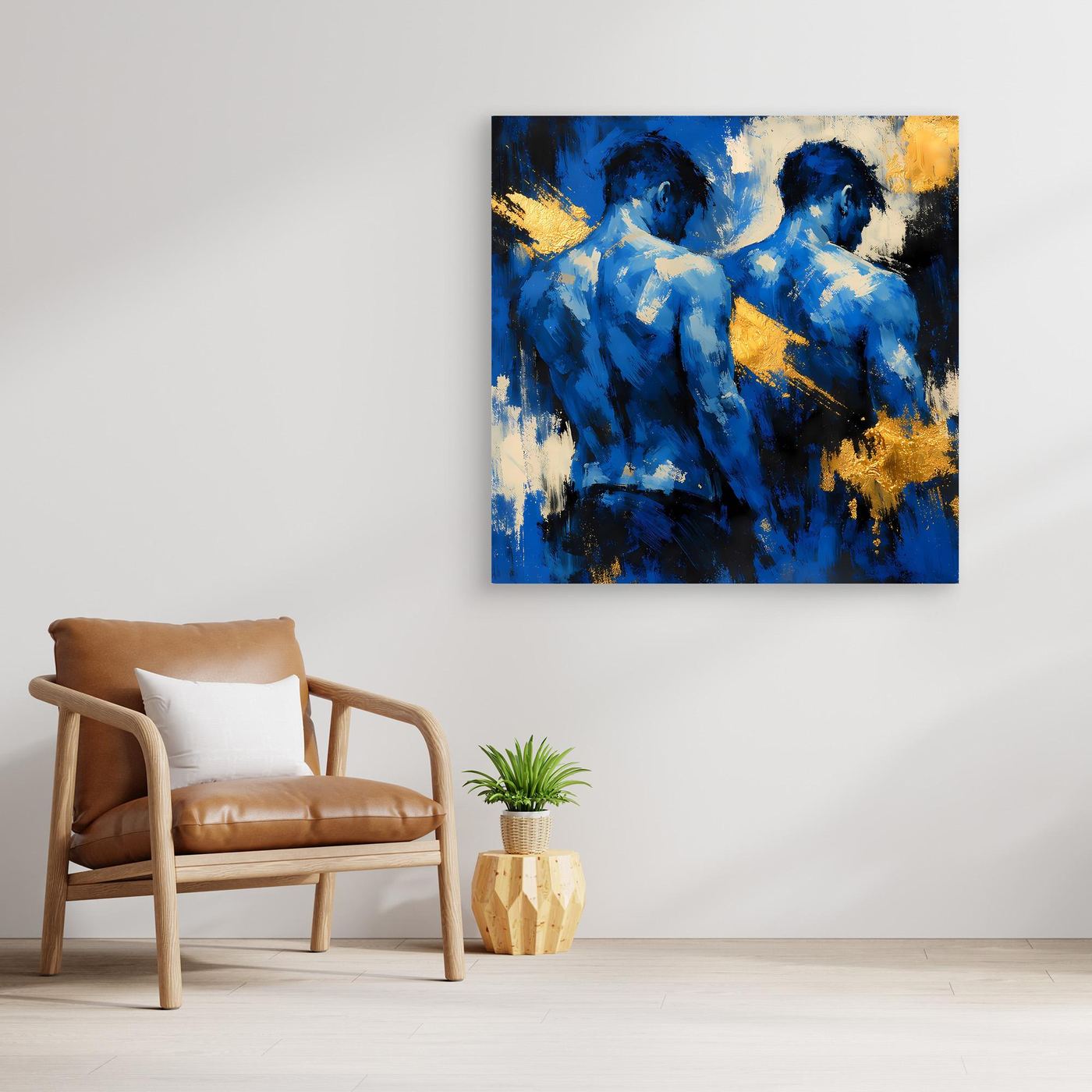 Leinwand Zwei Brüder in Blau | Abstraktes Männlicher Rücken Wandbild Gold