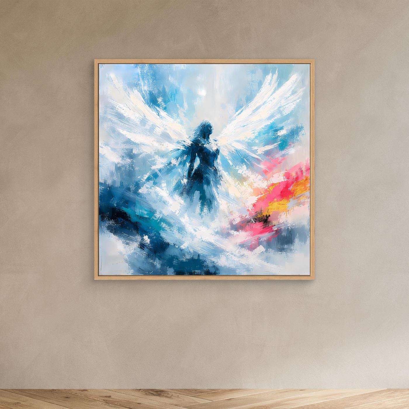 Leinwand Abstrakter Engel in Blau und Weiß | Modernes Wandbild auf echter Leinwand