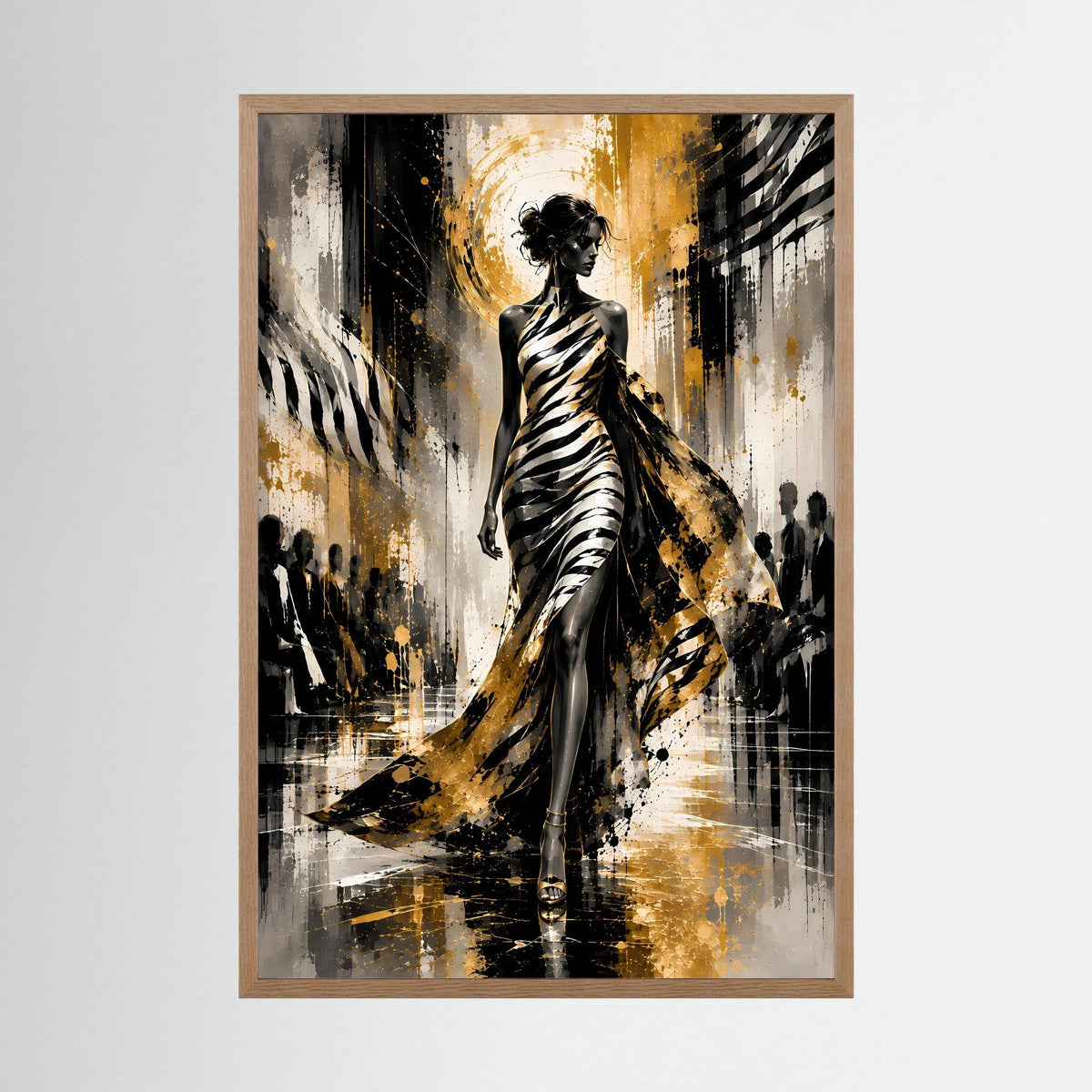 Elegante Frau in Gold & Schwarz | Abstrakte Fashion Kunst | Poster Hochformat
