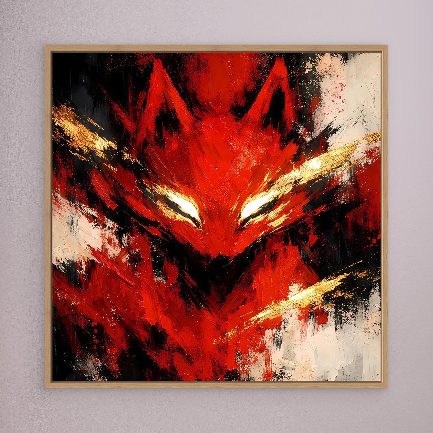 Leinwand Mystischer Kitsune Fuchs in Rot | Abstraktes Japanisches Mythologie Wandbild
