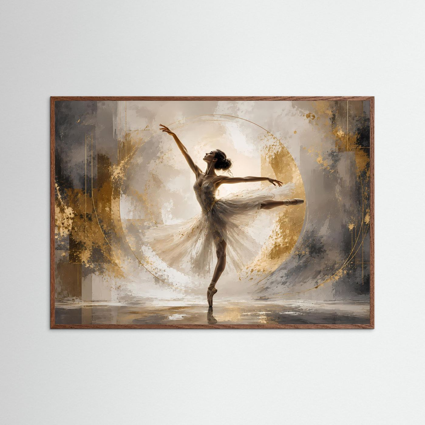 Elegante Ballerina im Goldrausch | Modernes Tänzerin & abstrakte Kunst Poster Querformat