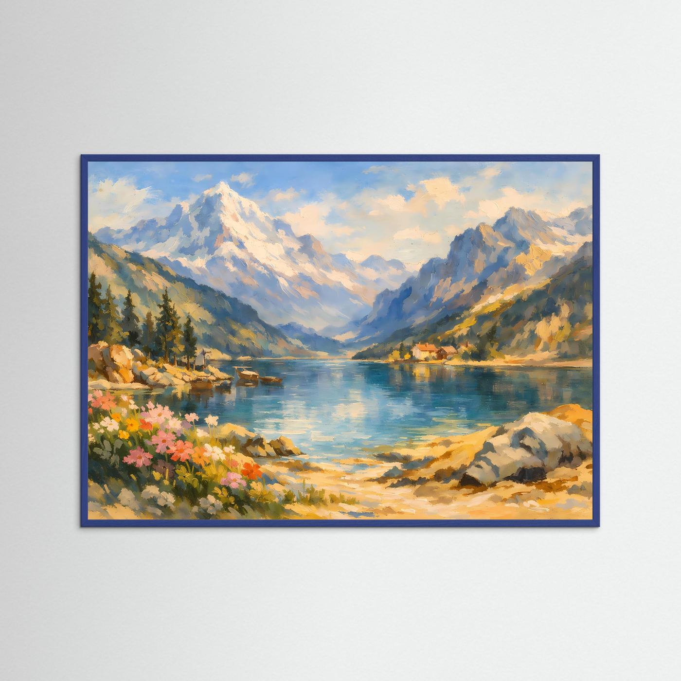 Malerischer Alpinsee im Ölgemälde-Stil | Panorama Berg & Natur Poster Querformat