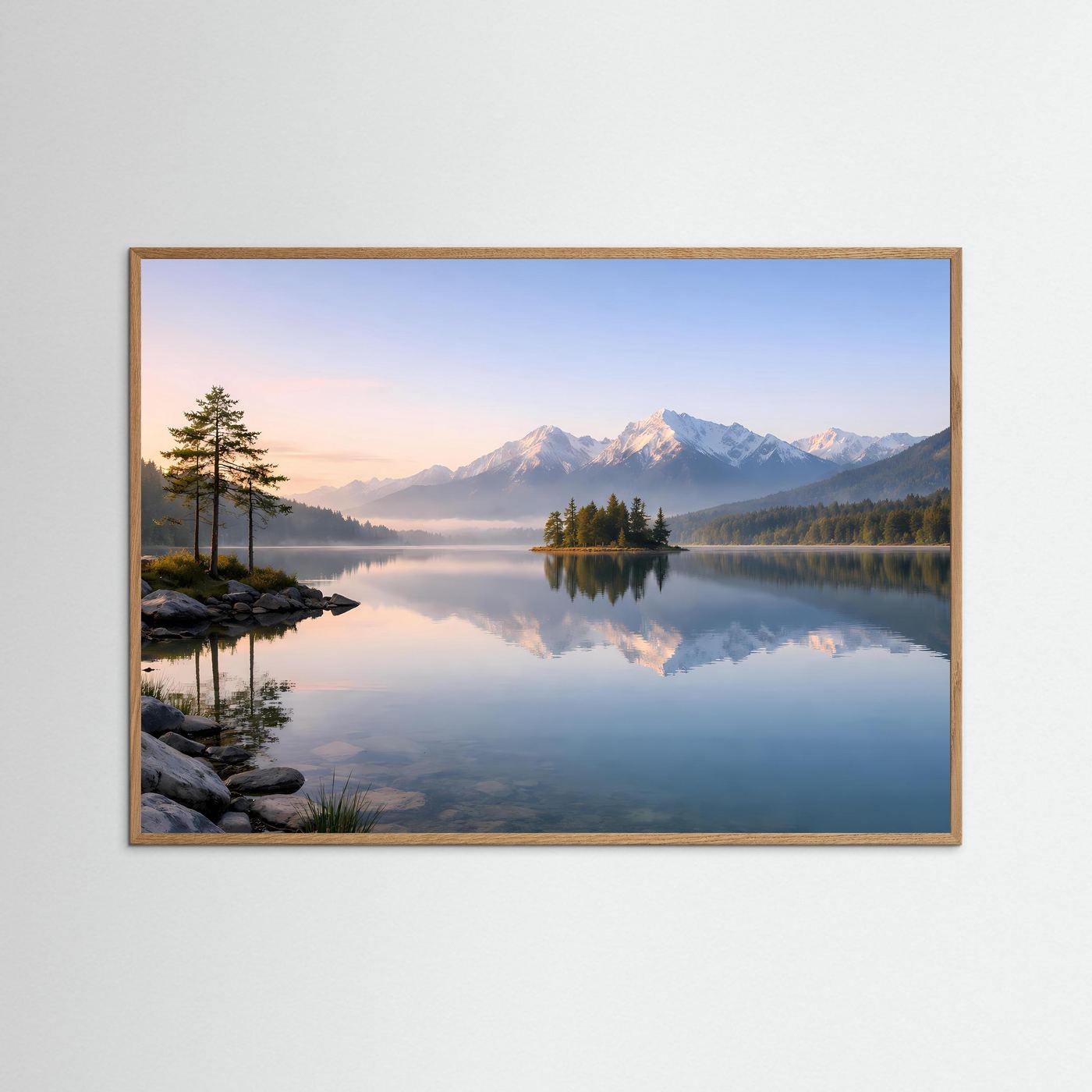 Friedlicher Morgen am Bergsee | Nebel & Gipfel Panorama Poster Querformat