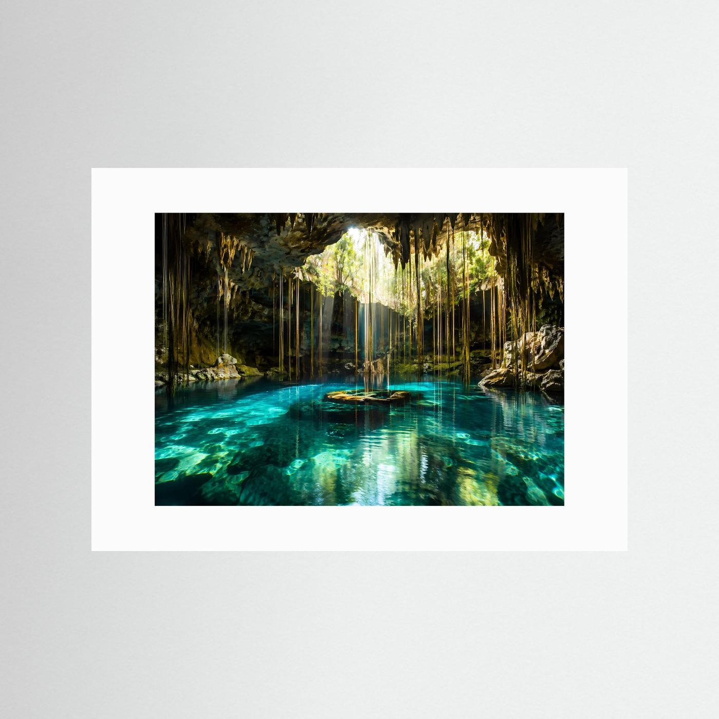 Cenote Poster | Türkise Höhle Wandbild | Tropische Lagune Kunst | Mystische Natur Landschaft | Leinwand Dschungel Deko