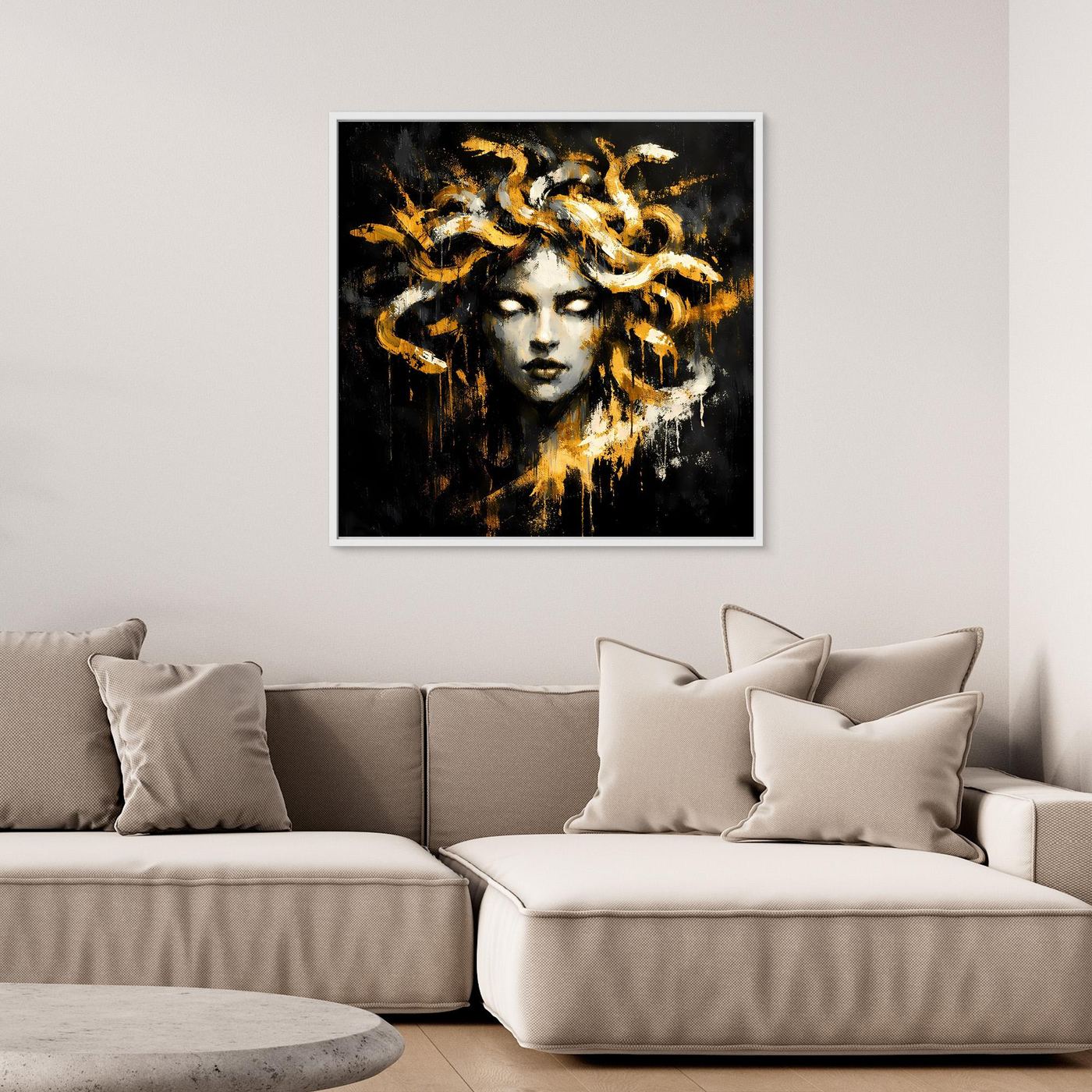 Leinwand Goldene Medusa Gorgone | Abstraktes Mythologie Wandbild Modern