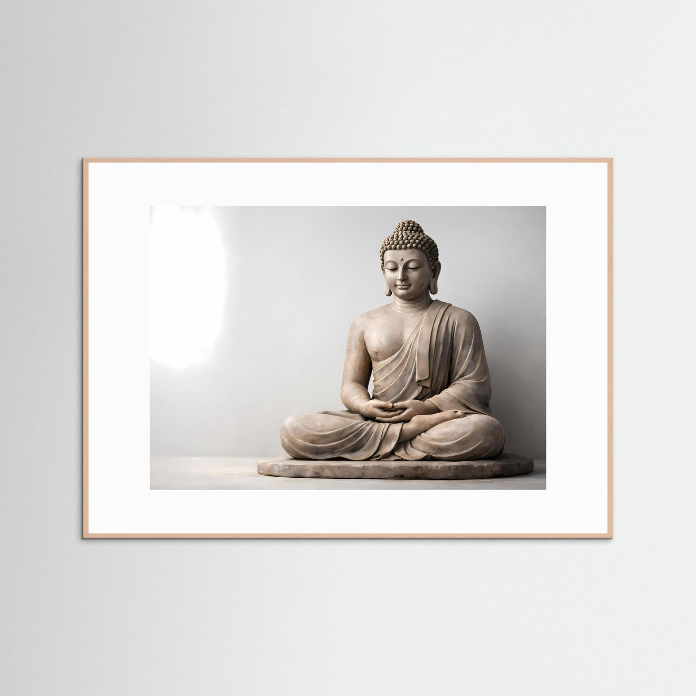Poster im Querformat: Buddha im Schneidersitz mit Händen auf dem Schoß, segnende Geste.