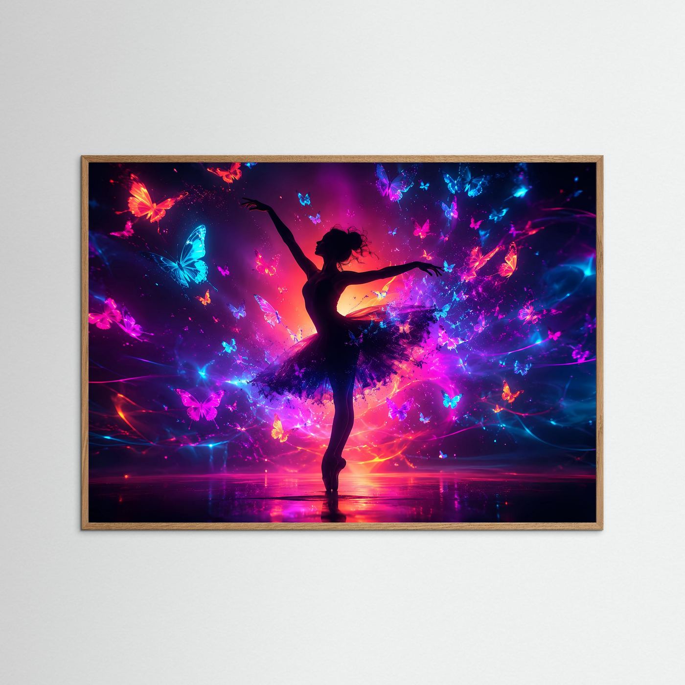 Ballerina Poster | Schmetterlinge Wandbild | Abstrakte Tanzkunst | Neon Fantasy Wanddekoration Modern