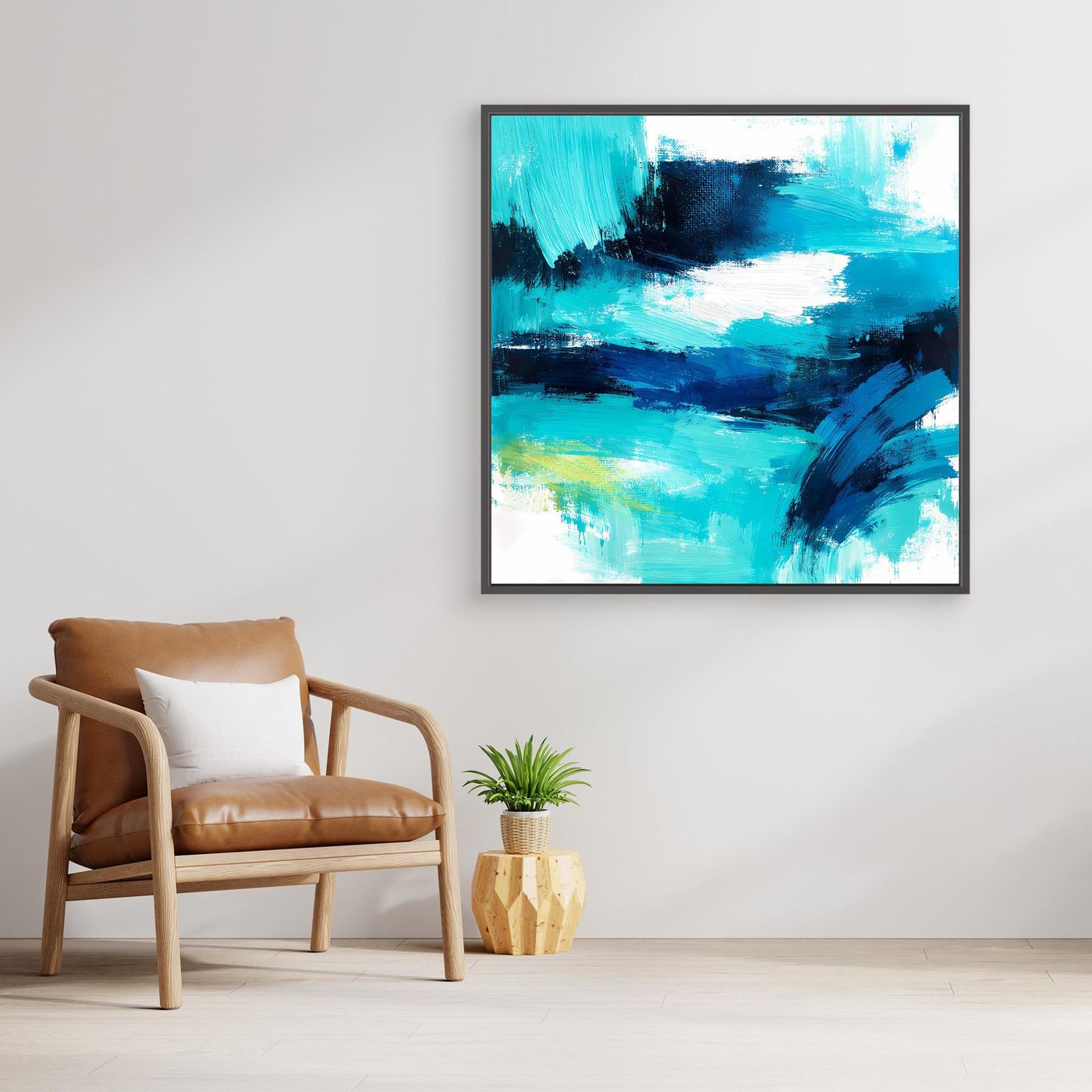 Premium Leinwand Modernes Abstraktes Wandbild Ocean Blue | Maritimes Kunstwerk im Impasto-Stil