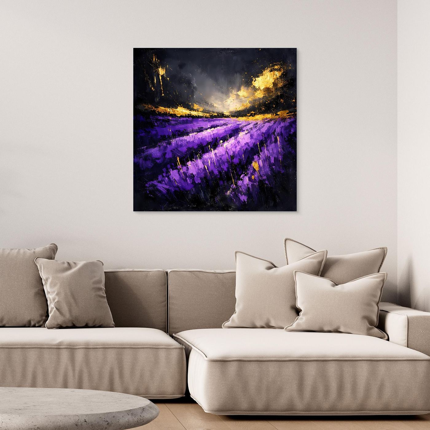 Leinwand Abstraktes Lavendelfeld im Abendlicht | Modernes Natur Wandbild