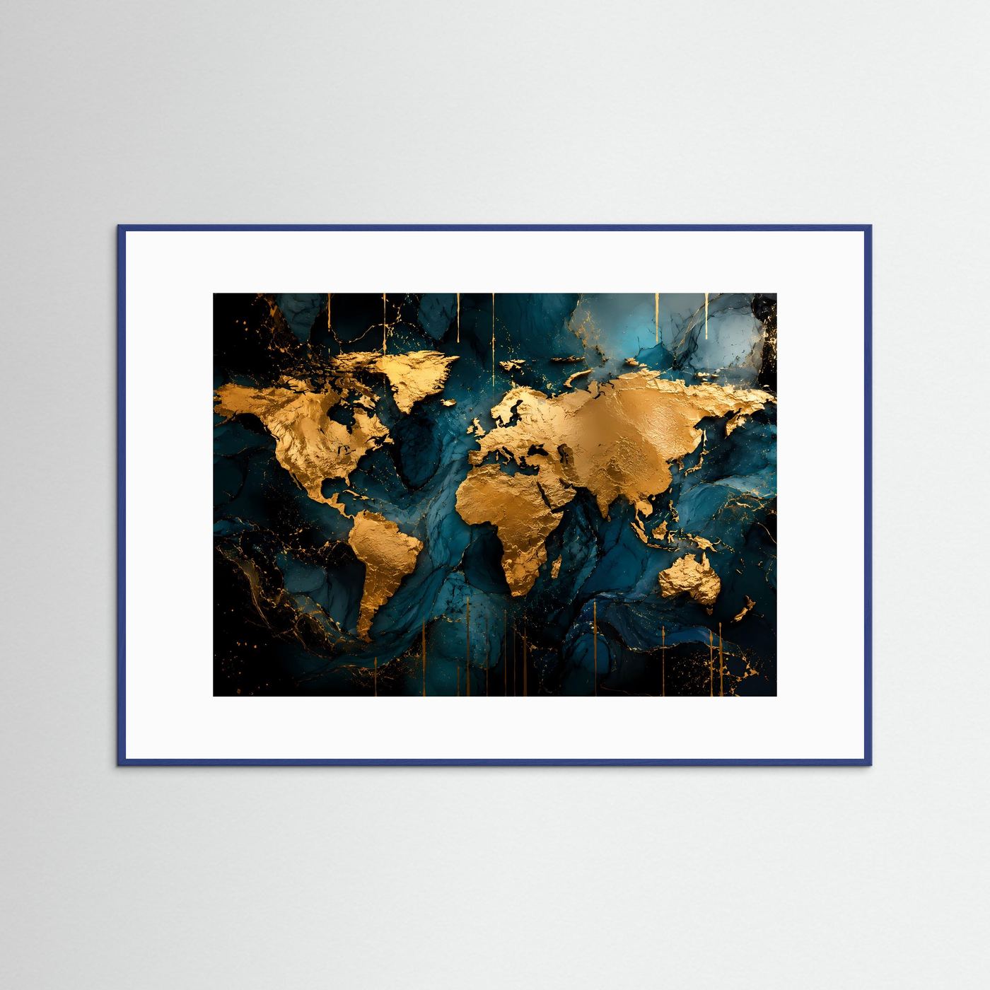 Weltkarte in Gold & Tiefblau | Elegantes Wandbild & Moderne Poster Kunst