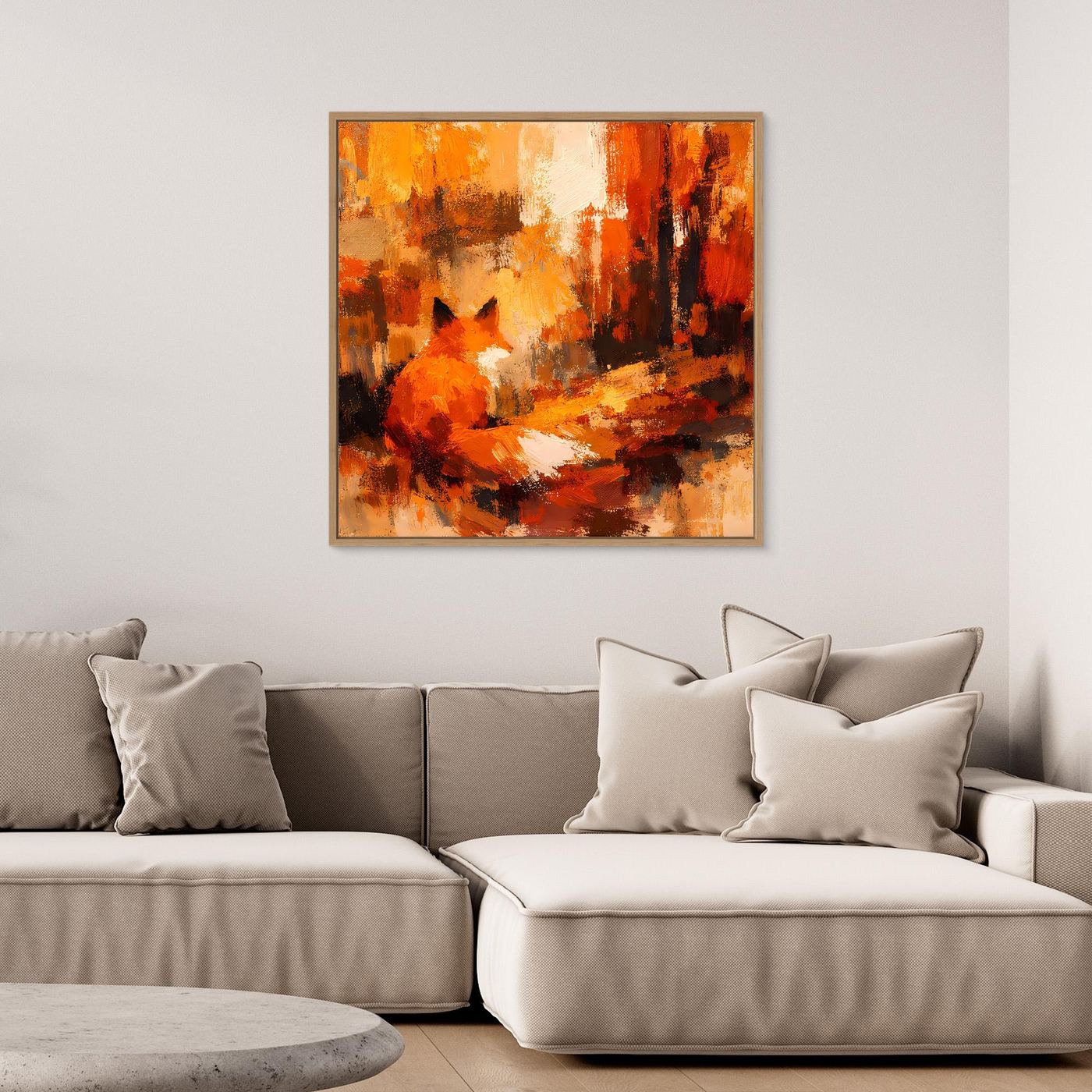 Premium Leinwand Abstrakter Fuchs im Wald | Modernes Kunst Poster Herbstliche Wanddeko