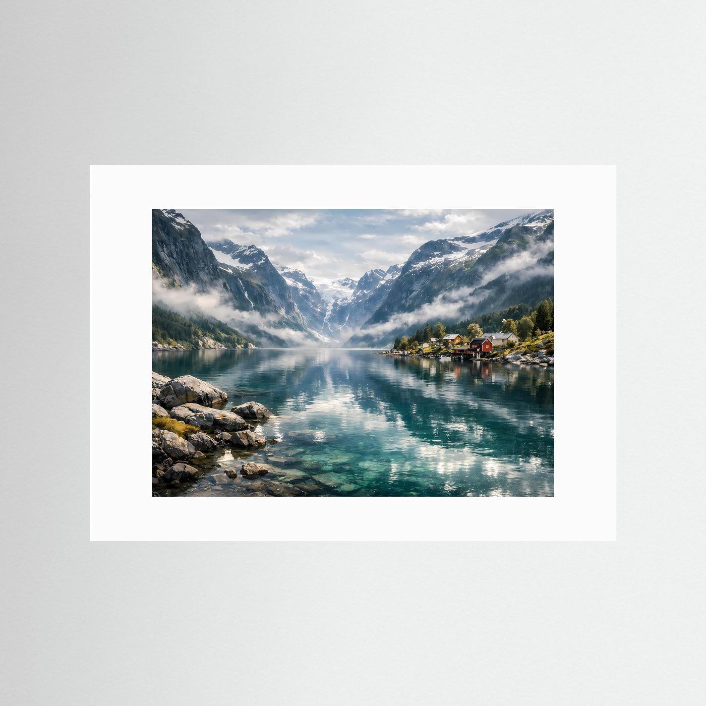Norwegischer Fjord & Idyllisches Küstendorf | Panorama Natur & Landschafts Poster Querformat