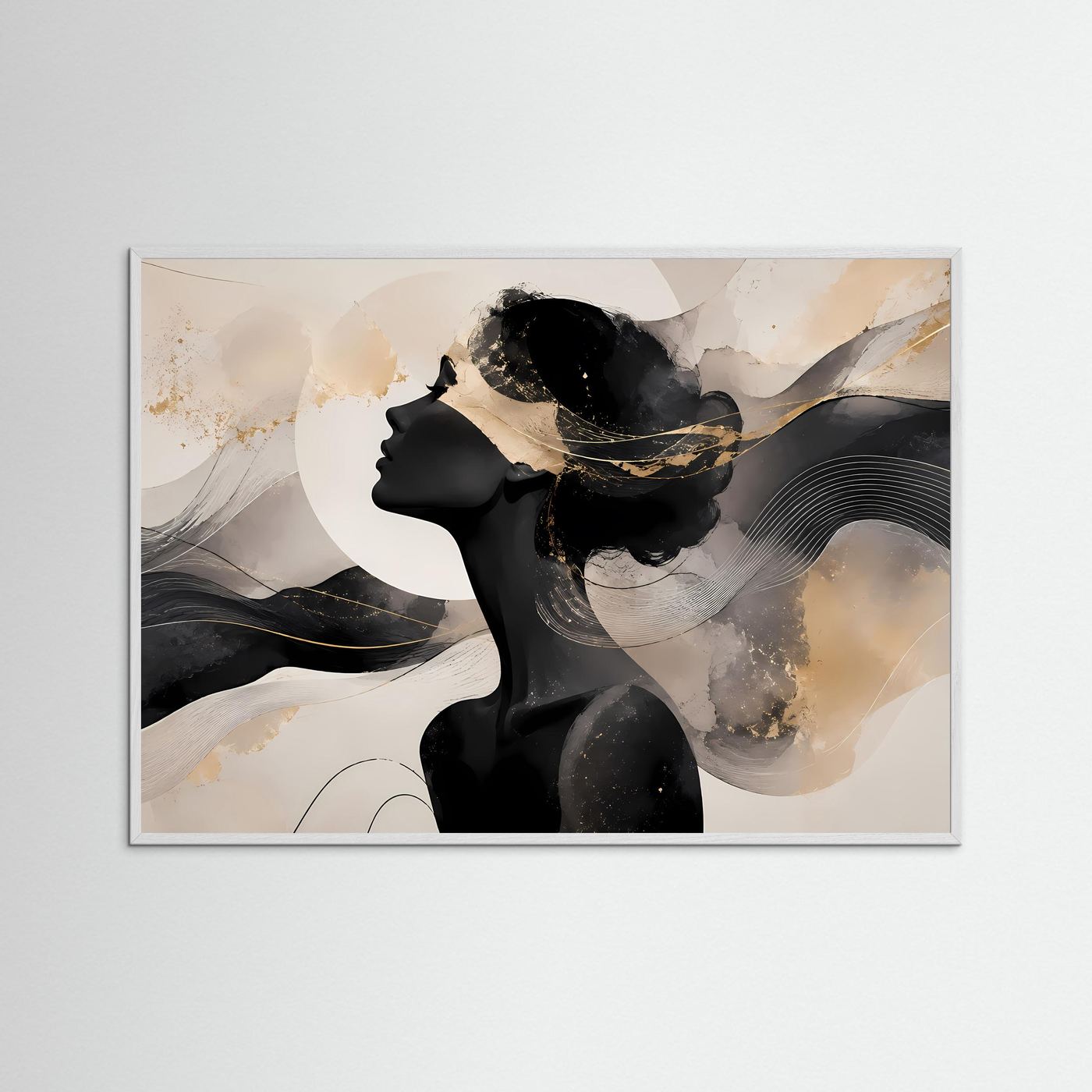 Abstrakte Frauen Silhouette Poster | Schwarz Gold Wandkunst | Minimalistische Line Art | Moderne Eleganz | Luxus Leinwand Wohnzimmer