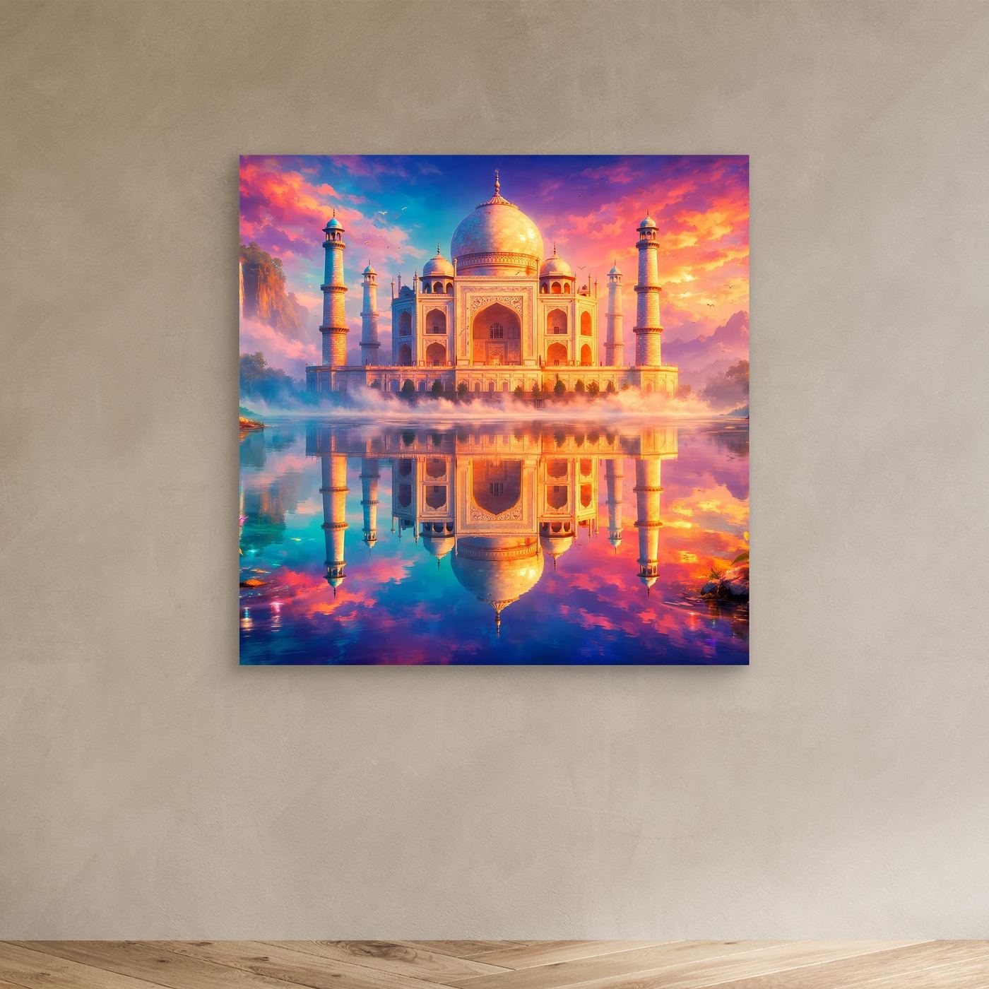 Leinwandbild Magisches Taj Mahal | Orientalisches Palast Wandbild auf echtem Holzkeilrahmen