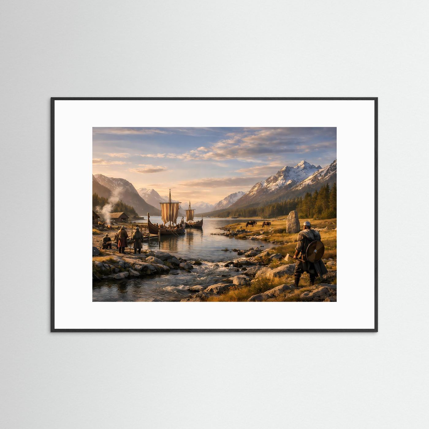 Wikingerdorf am Fjord | Historische Saga & Natur Poster Querformat