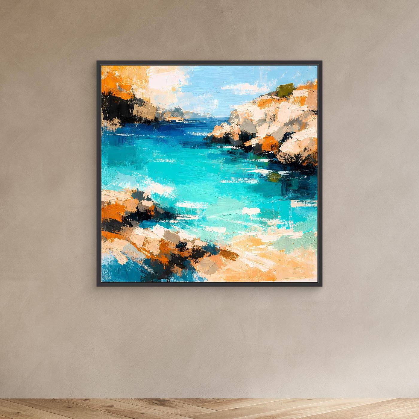 Leinwand Traumhafte Klippenbucht | Abstraktes Mediterranes Küsten Wandbild