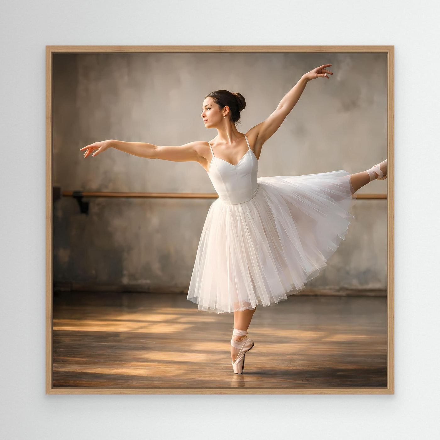 Ballett-Leinwandbild mit Ballerina im weißen Tutu, Holzrahmen