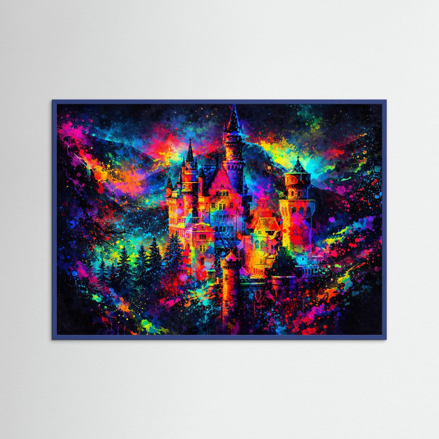 Farbenfrohes Märchenschloss im Farbrausch | Modernes Schloss Poster Querformat