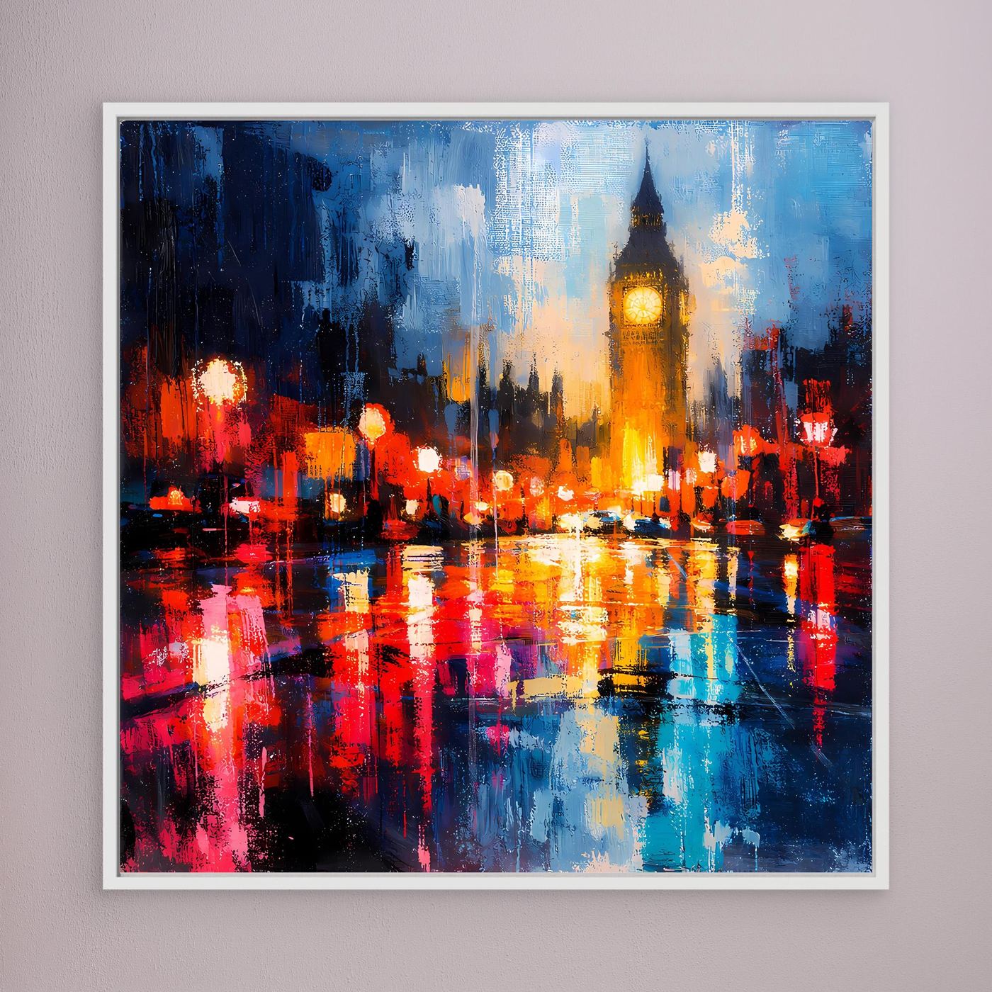 Leinwand Abstraktes Big Ben London Gemälde | Modernes Urbanes Wandbild bei Nacht