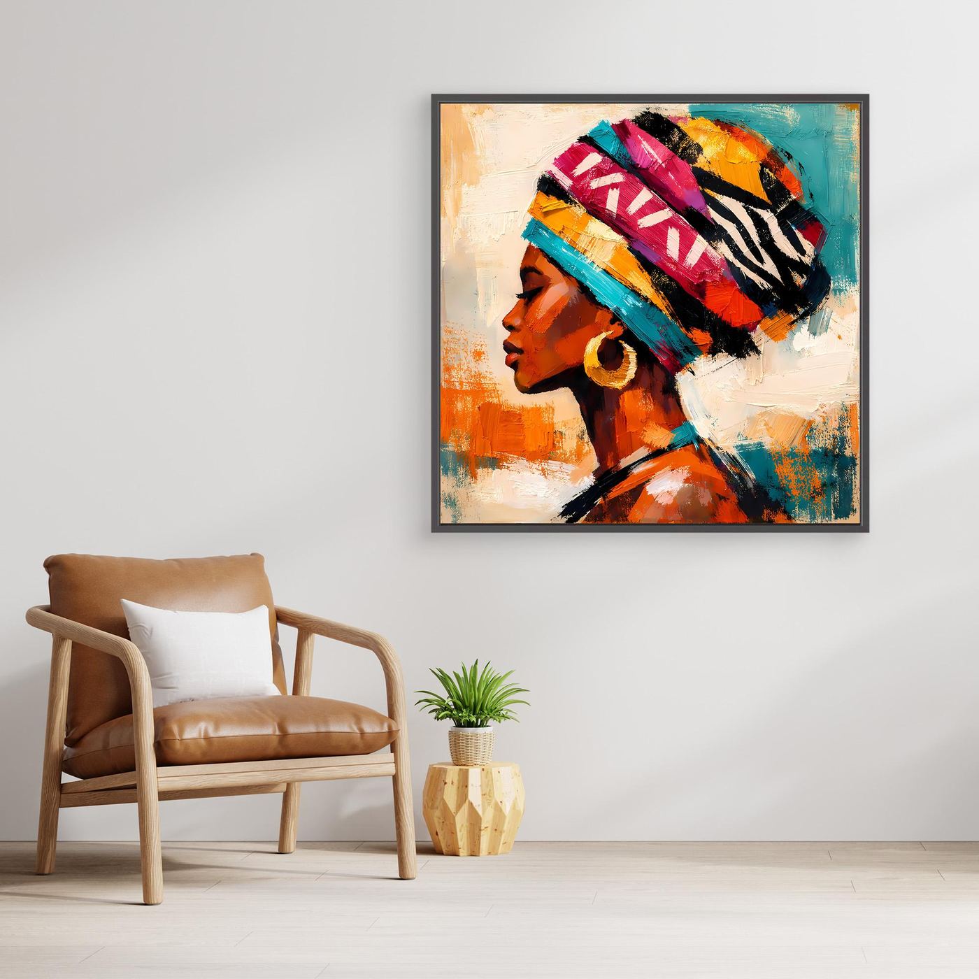 Leinwand Afrikanische Schönheit mit Kopftuch | Abstraktes Modern Art Porträt Wandbild