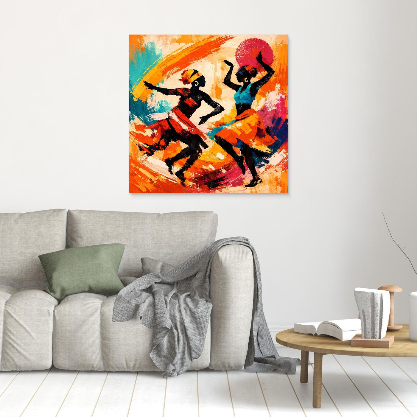Leinwand Tanzende Afrikanerinnen im Sonnenuntergang | Abstraktes Ethno Pop Art Wandbild