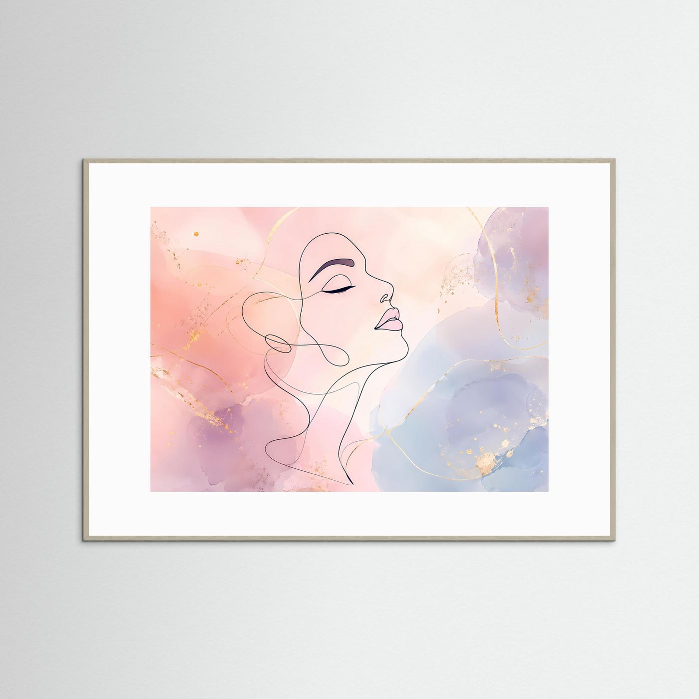 Abstrakte Frauen Silhouette in Pastell | Minimalistische Line Art in Rosa, Blau & Gold