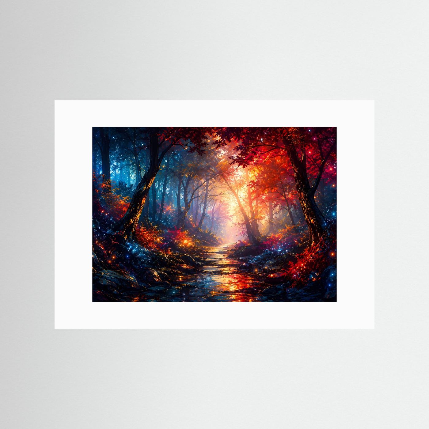 Mystischer Wald Poster Querformat | Leuchtender Fantasy Wald | Abstrakte Natur Wandkunst Modern