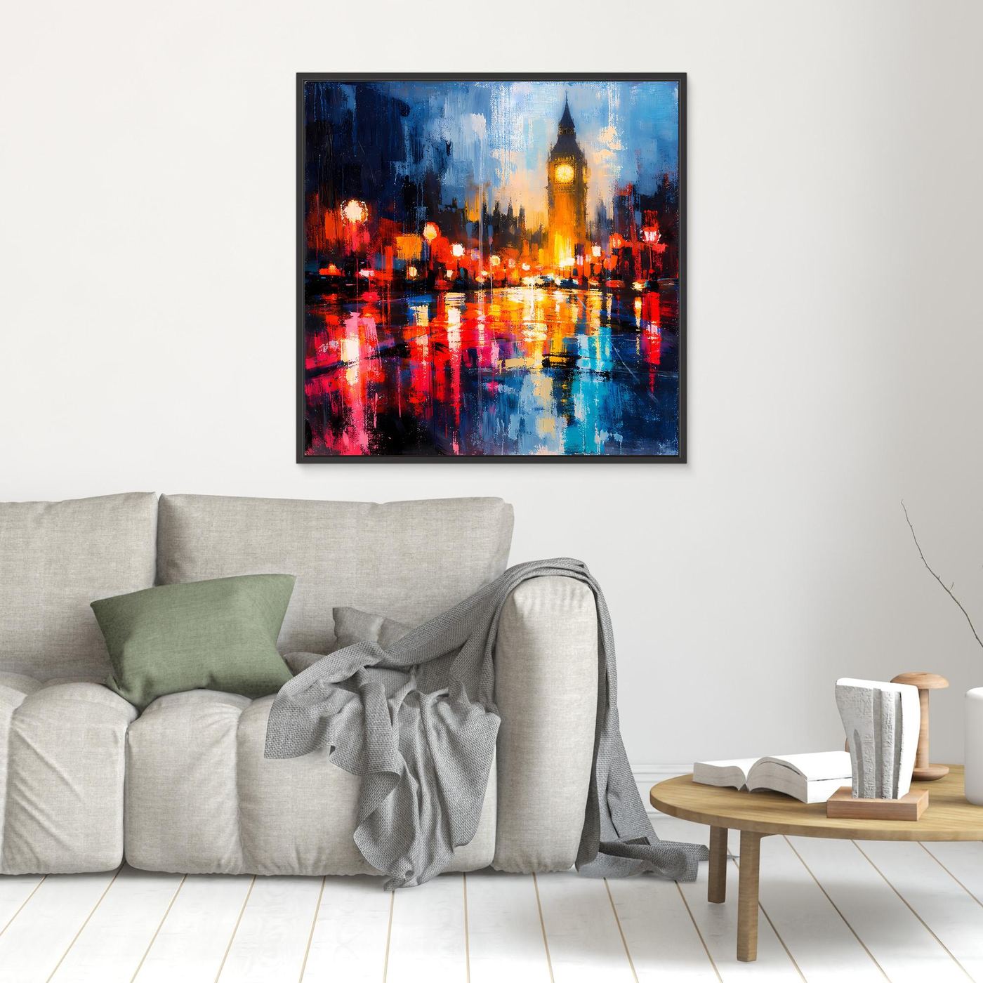 Leinwand Abstraktes Big Ben London Gemälde | Modernes Urbanes Wandbild bei Nacht