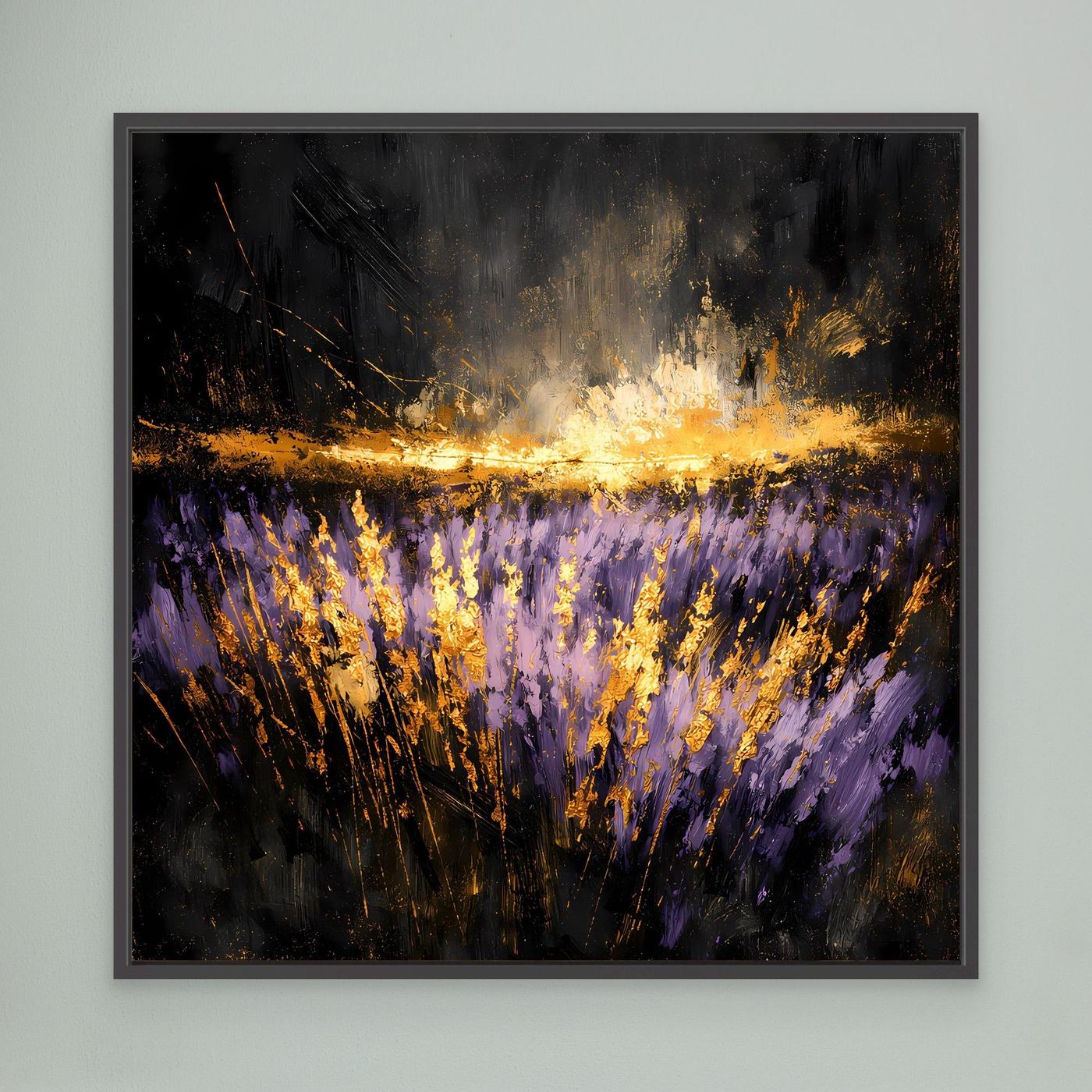 Leinwand Mystisches Lavendelfeld bei Nacht | Abstraktes Natur Wandbild Moderne Kunst