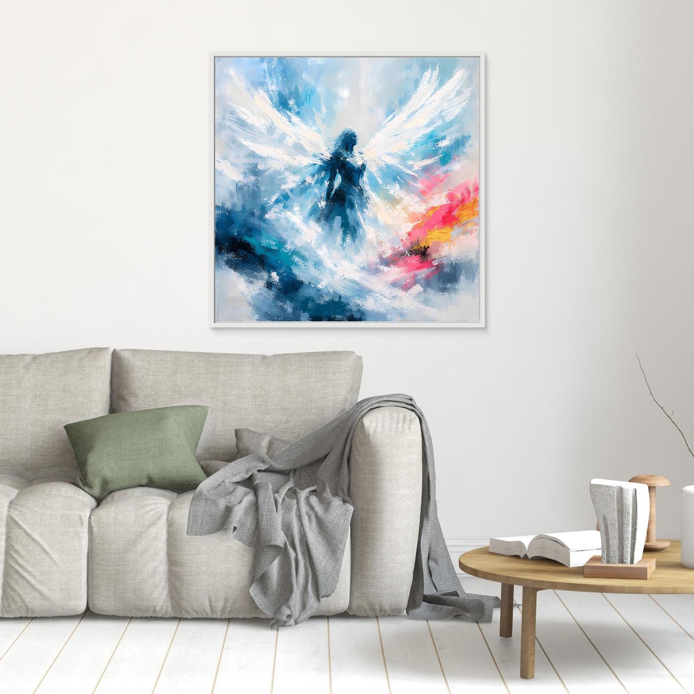 Leinwand Abstrakter Engel in Blau und Weiß | Modernes Wandbild auf echter Leinwand