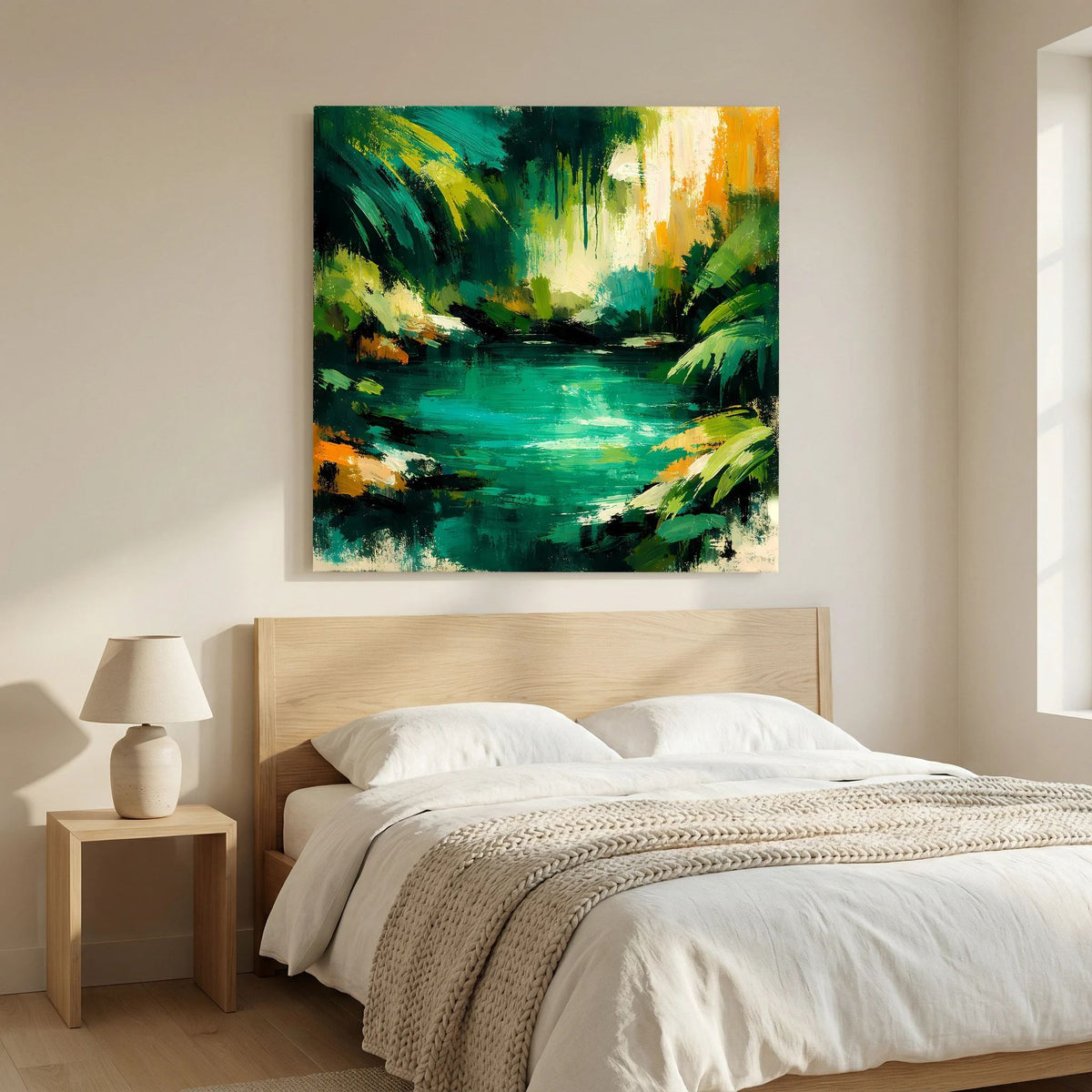 Leinwand Abstraktes Dschungelgewässer | Modernes Urwald Wandbild Smaragdgrün