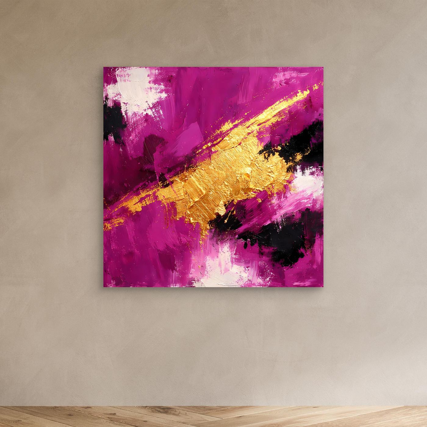 Leinwand Expressives Farbenspiel in Beere und Gold | Modernes Abstraktes Wandbild